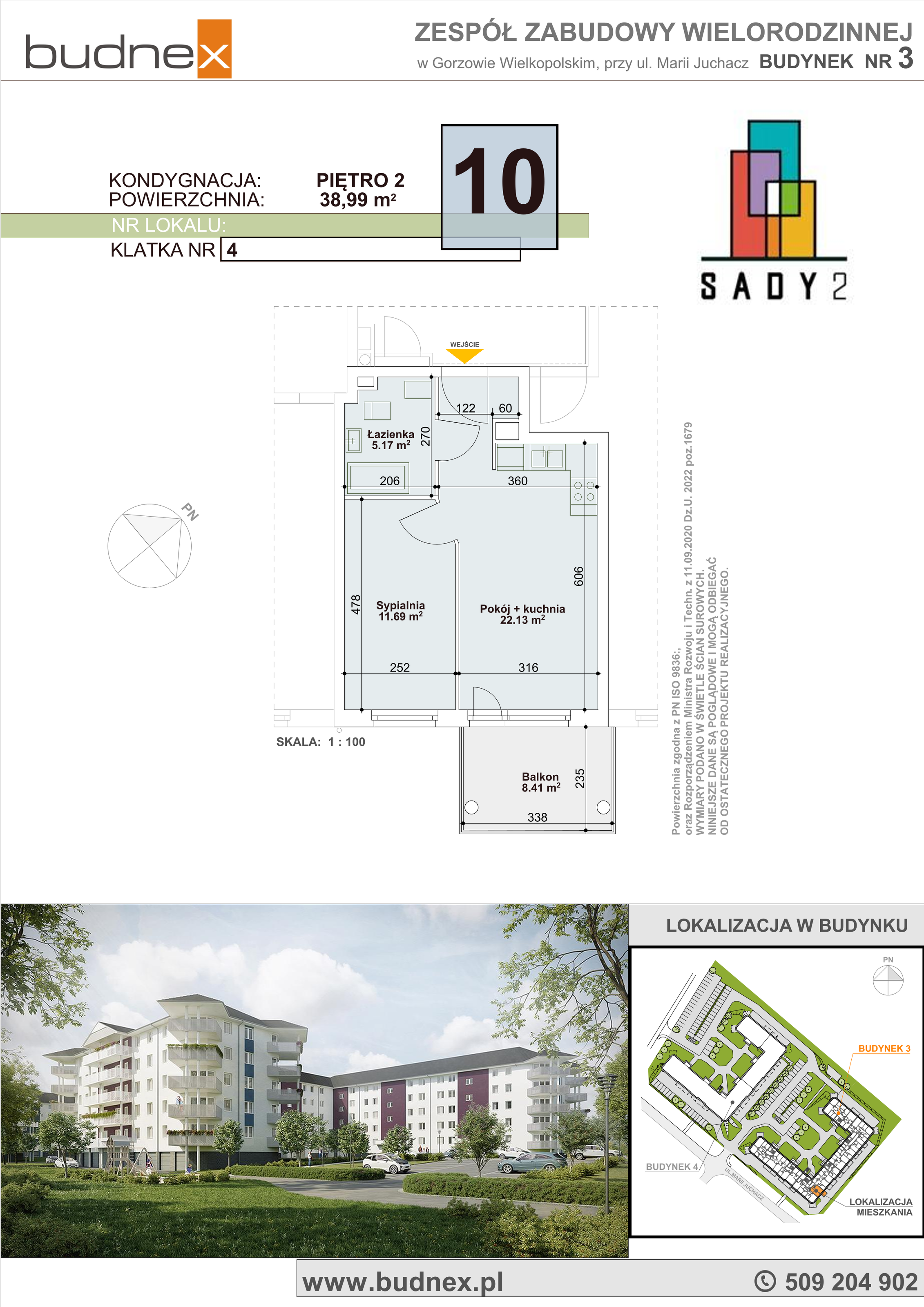 Mieszkanie 38,99 m², piętro 2, oferta nr 4/M10, Sady II Bud. 3, Gorzów Wielkopolski, ul. Marii Juchacz-idx