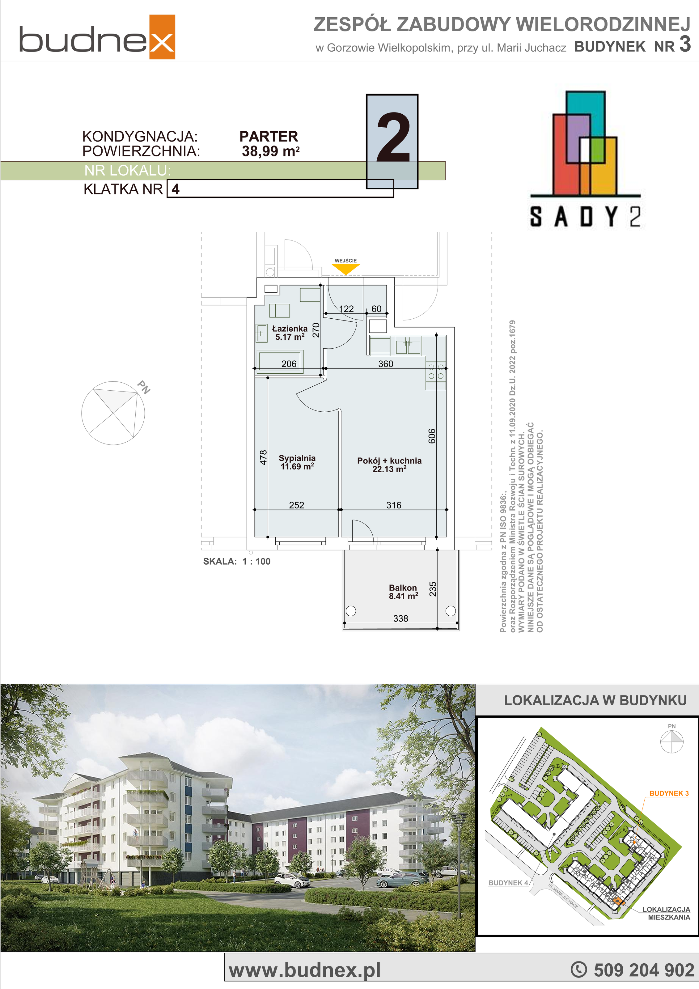 Mieszkanie 38,99 m², parter, oferta nr 4/M2, Sady II Bud. 3, Gorzów Wielkopolski, ul. Marii Juchacz-idx