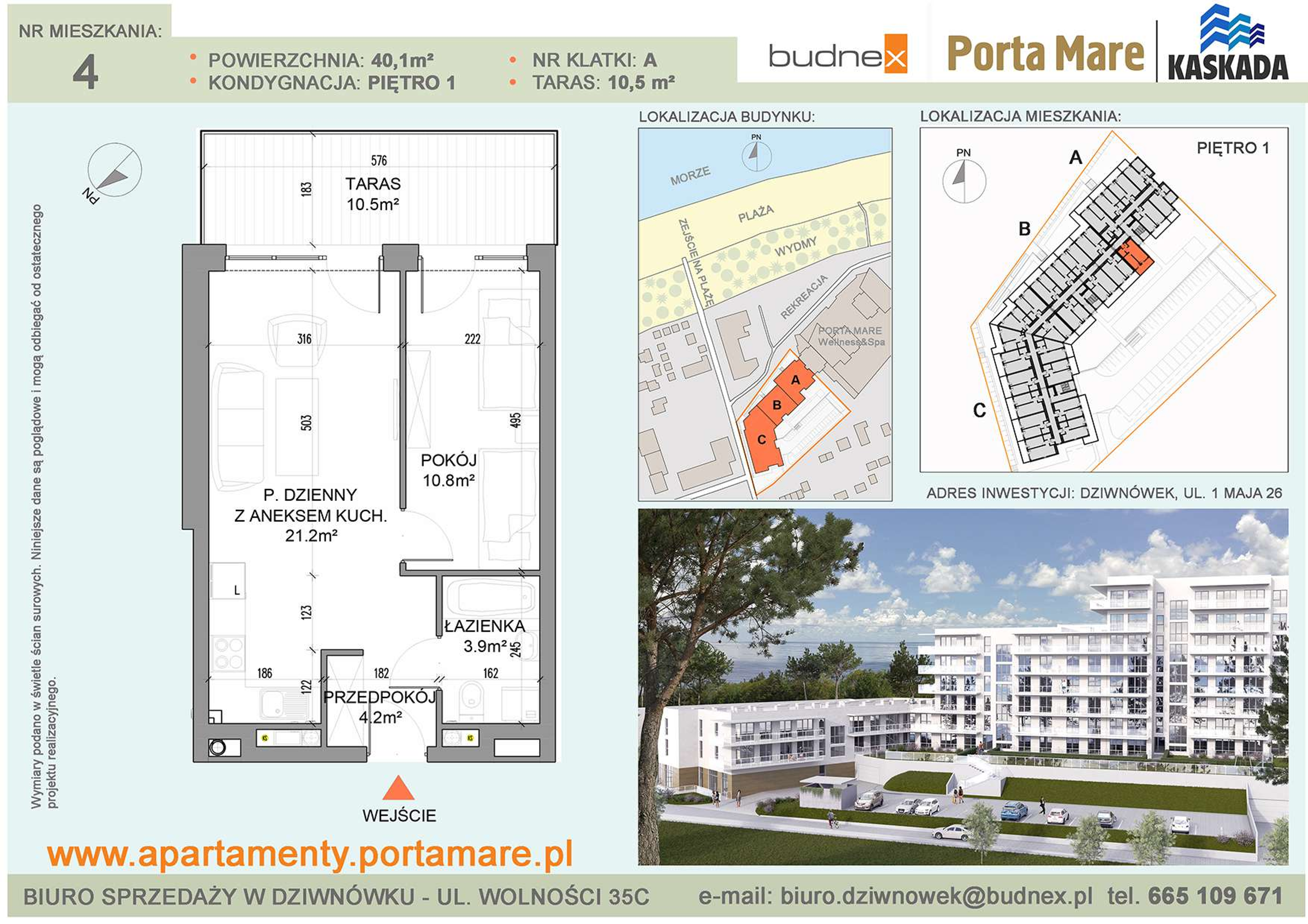 Mieszkanie 40,10 m², piętro 1, oferta nr A/M04, Porta Mare Kaskada, Dziwnówek, ul. 1 Maja 26-idx