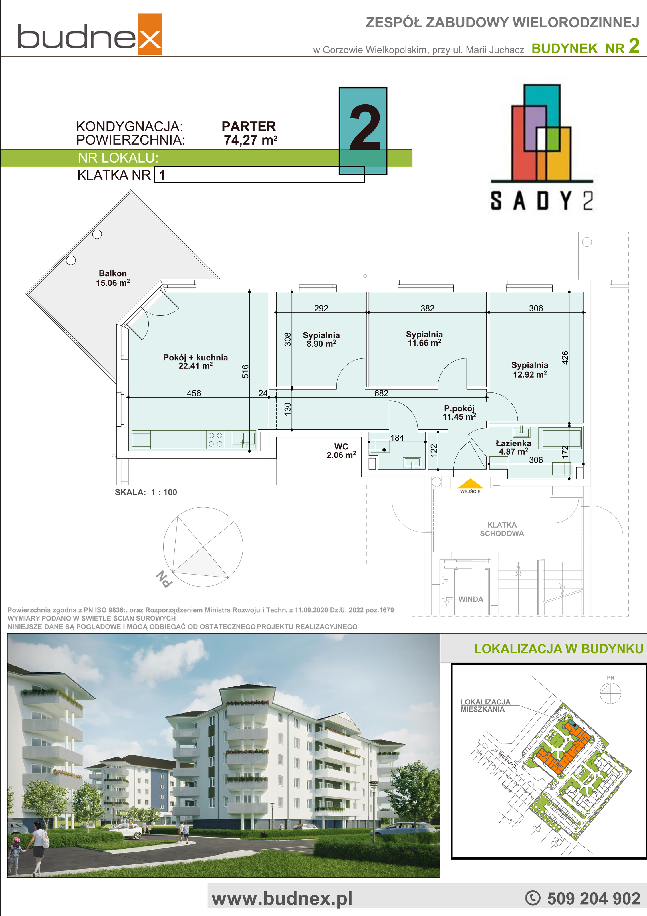 Mieszkanie 74,27 m², parter, oferta nr 1_2, Sady II, Gorzów Wielkopolski, Górczyn, ul. Marii Juchacz-idx