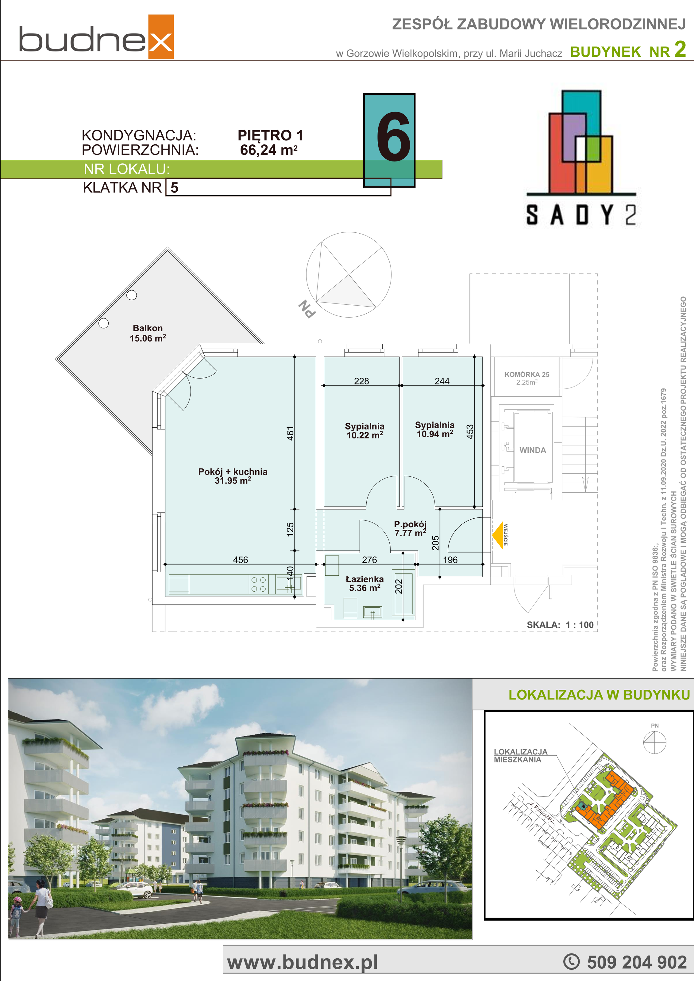 Mieszkanie 66,24 m², piętro 1, oferta nr 5_6, Sady II, Gorzów Wielkopolski, Górczyn, ul. Marii Juchacz-idx