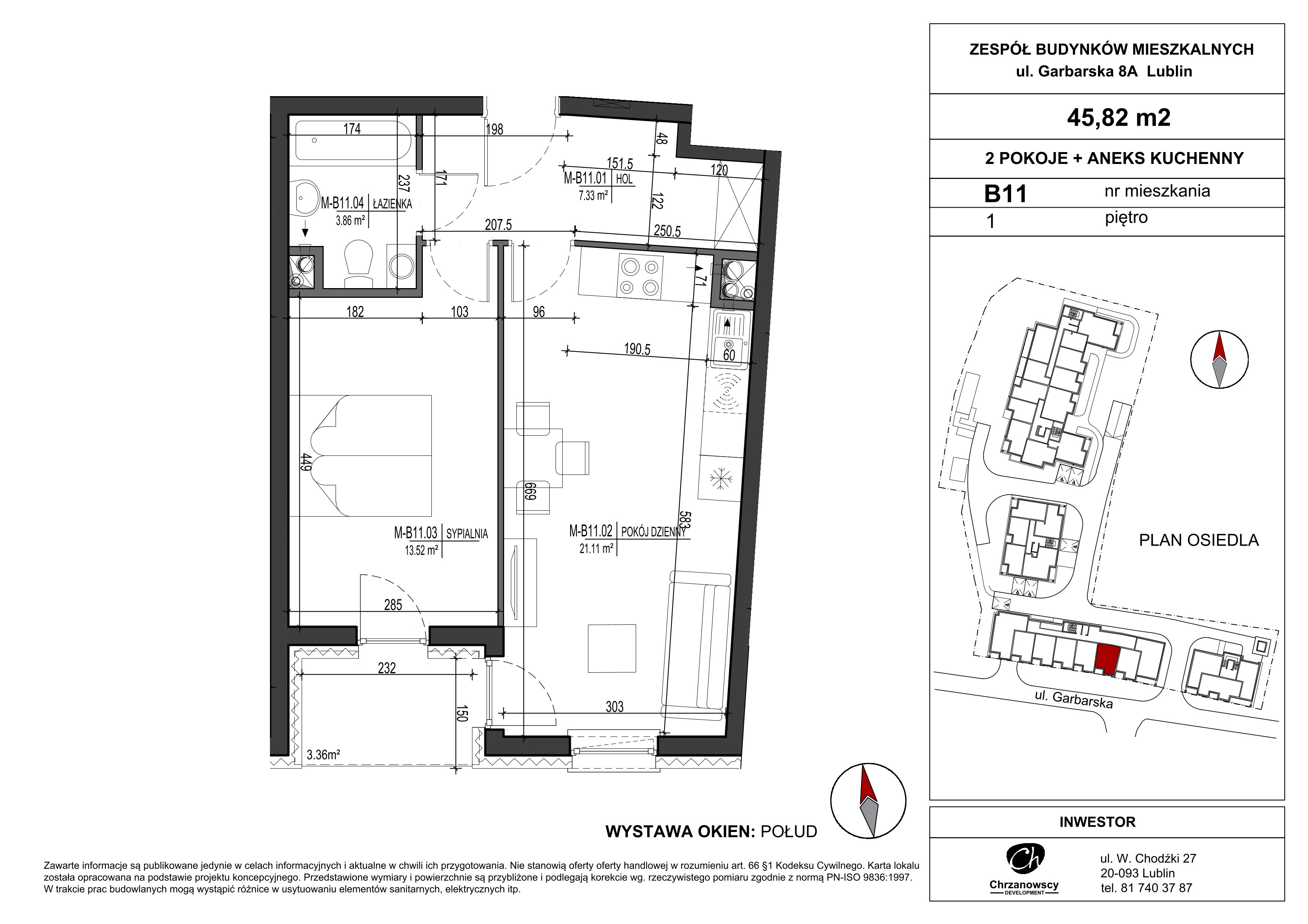 Mieszkanie 45,82 m², piętro 1, oferta nr B11, Garbarska Urban Koncept, Lublin, Bronowice, Bronowice, ul. Garbarska-idx