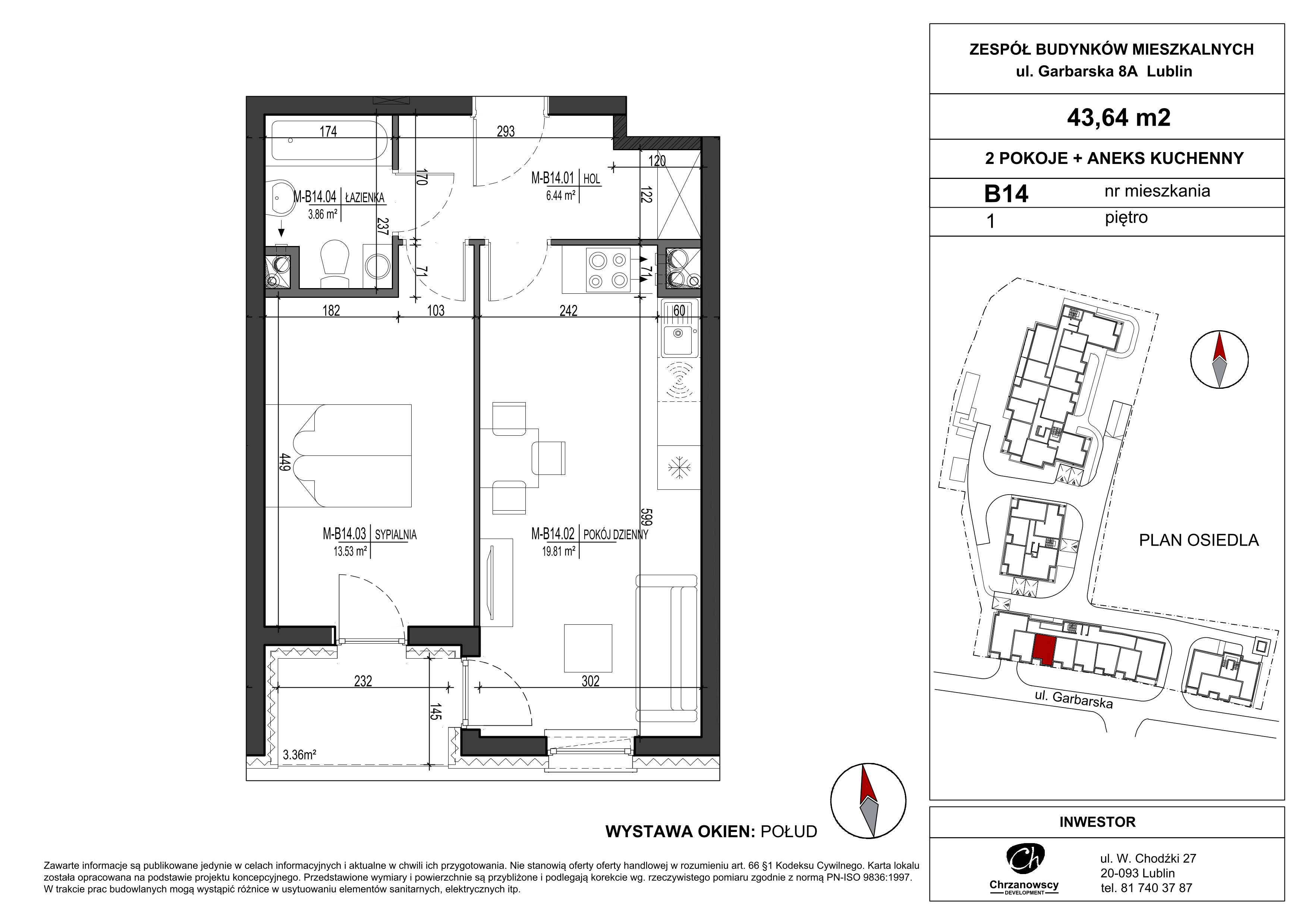 Mieszkanie 43,64 m², piętro 1, oferta nr B14, Garbarska Urban Koncept, Lublin, Bronowice, Bronowice, ul. Garbarska-idx