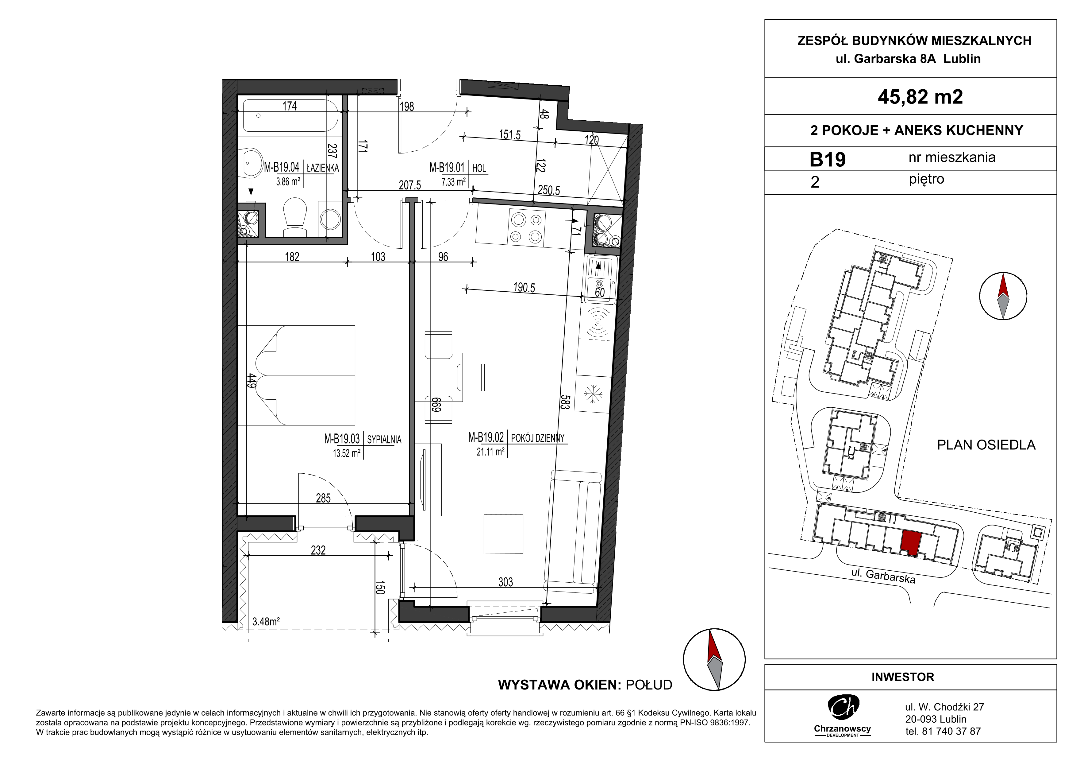 Mieszkanie 45,82 m², piętro 2, oferta nr B19, Garbarska Urban Koncept, Lublin, Bronowice, Bronowice, ul. Garbarska-idx