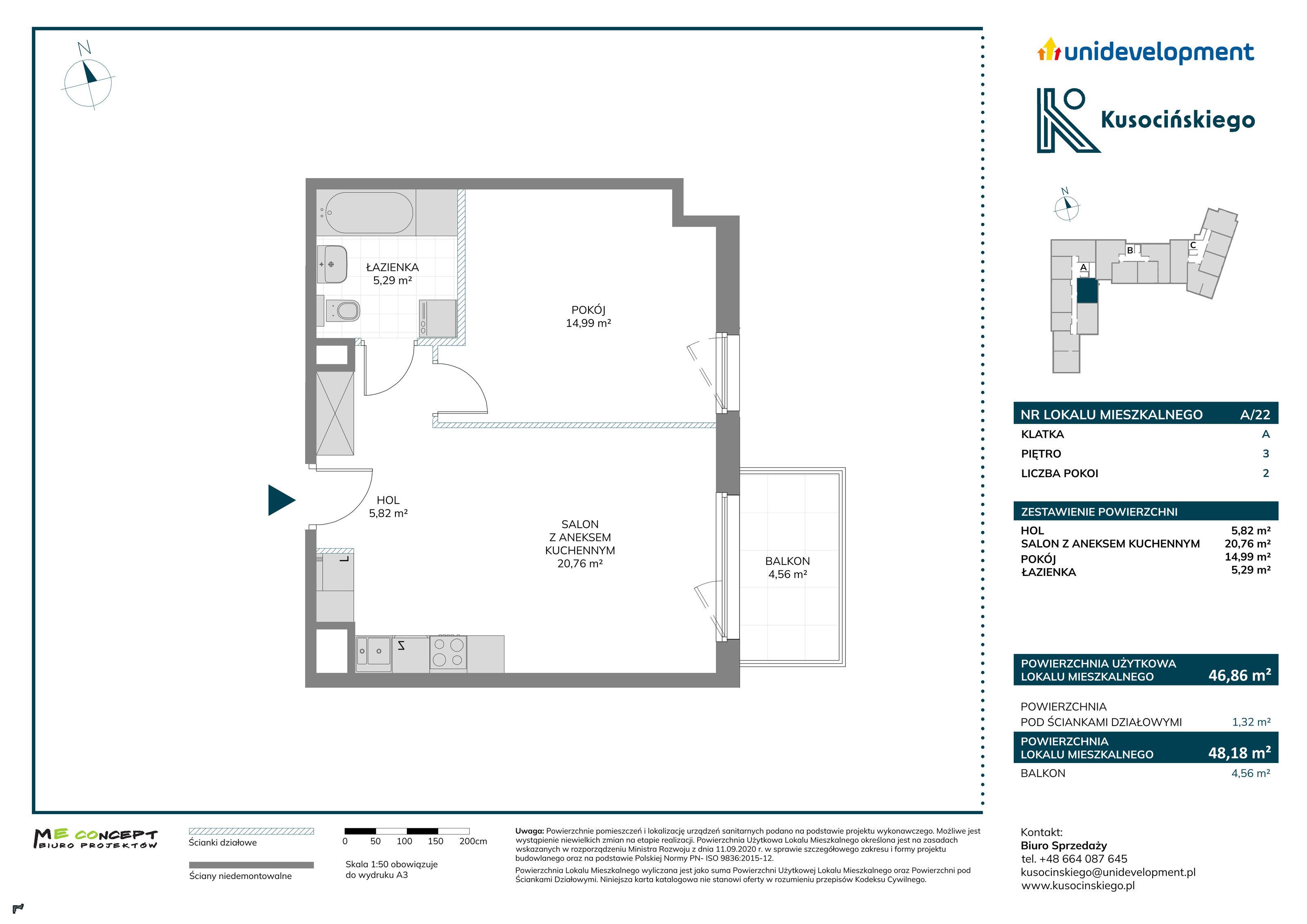 Mieszkanie 46,86 m², piętro 3, oferta nr A/22, Kusocińskiego, Gdańsk, Piecki-Migowo, Morena, ul. Kusocińskiego-idx