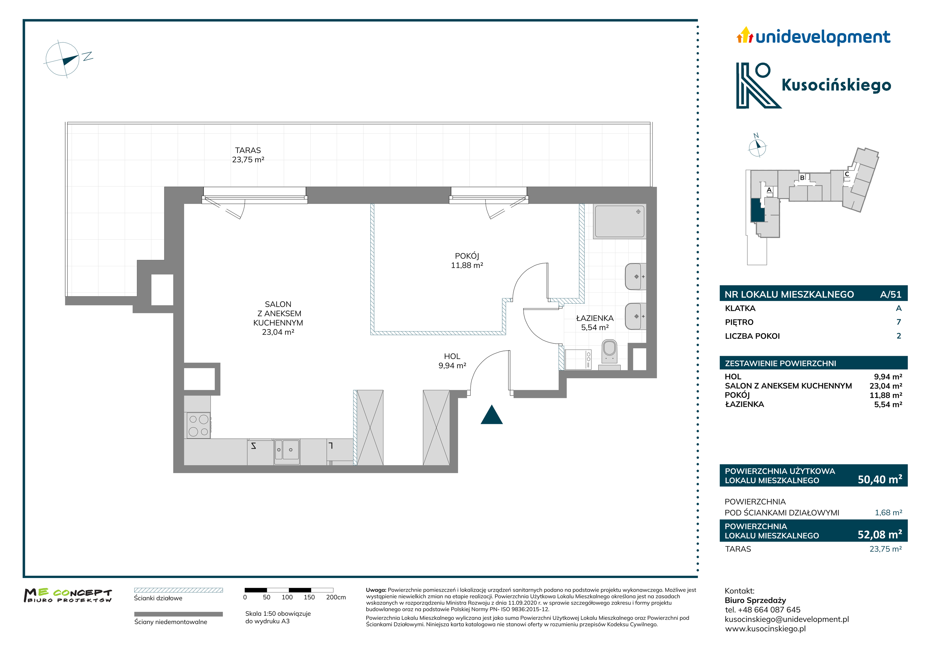 Mieszkanie 52,08 m², piętro 7, oferta nr A/51, Kusocińskiego, Gdańsk, Piecki-Migowo, Morena, ul. Kusocińskiego-idx