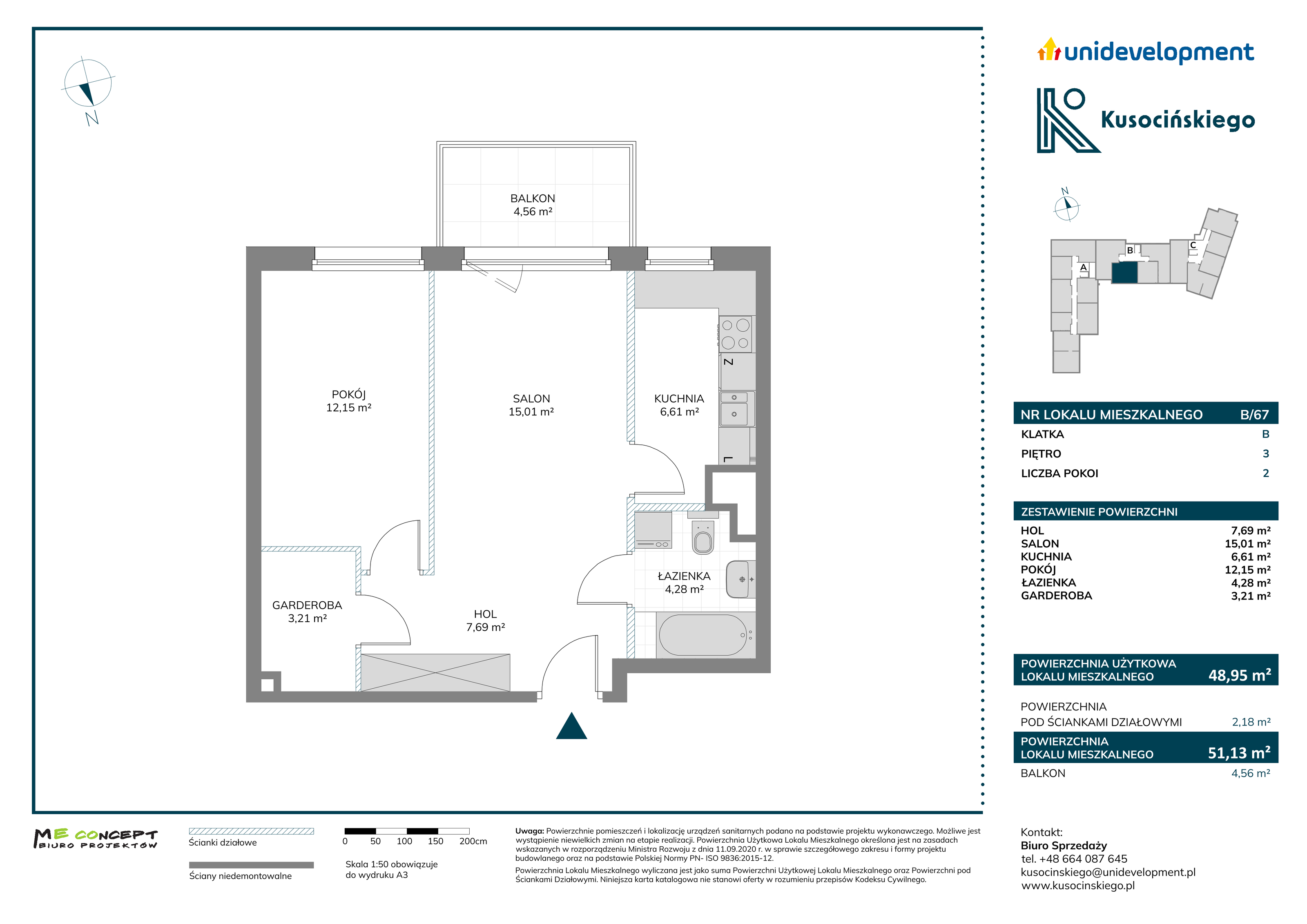 Mieszkanie 51,13 m², piętro 3, oferta nr B/67, Kusocińskiego, Gdańsk, Piecki-Migowo, Morena, ul. Kusocińskiego-idx