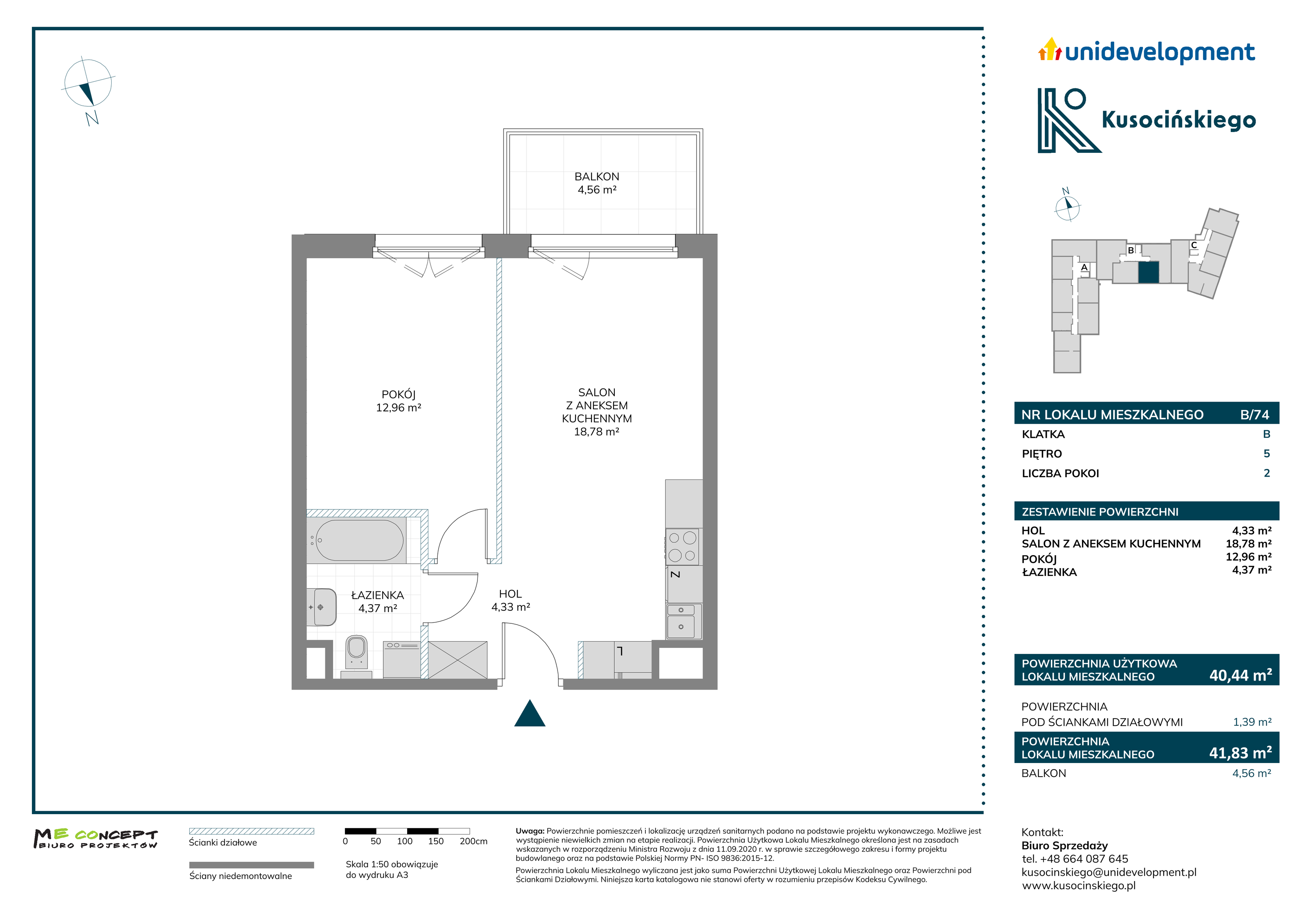 Mieszkanie 41,83 m², piętro 5, oferta nr B/74, Kusocińskiego, Gdańsk, Piecki-Migowo, Morena, ul. Kusocińskiego-idx