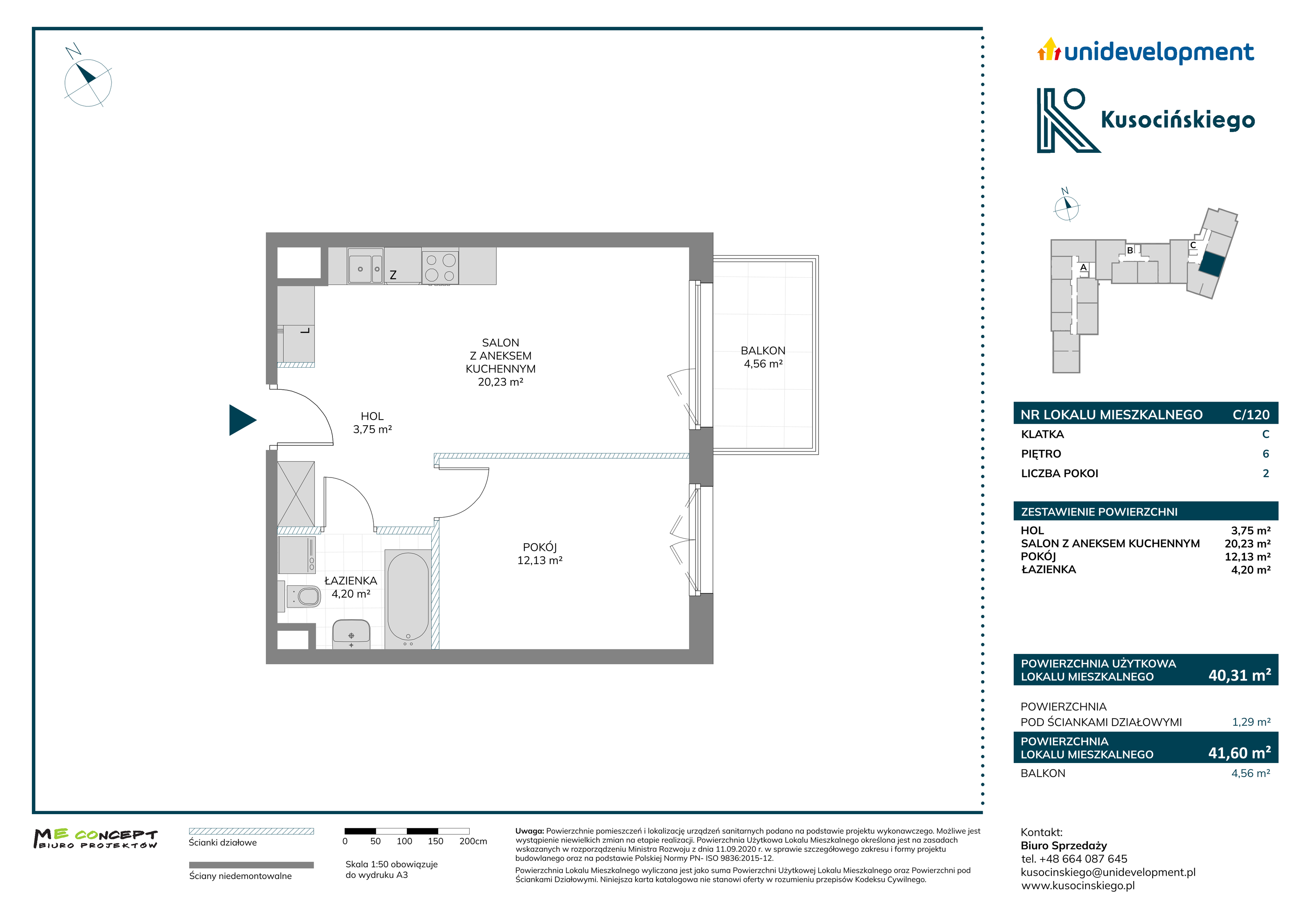 Mieszkanie 41,60 m², piętro 6, oferta nr C/120, Kusocińskiego, Gdańsk, Piecki-Migowo, Morena, ul. Kusocińskiego-idx