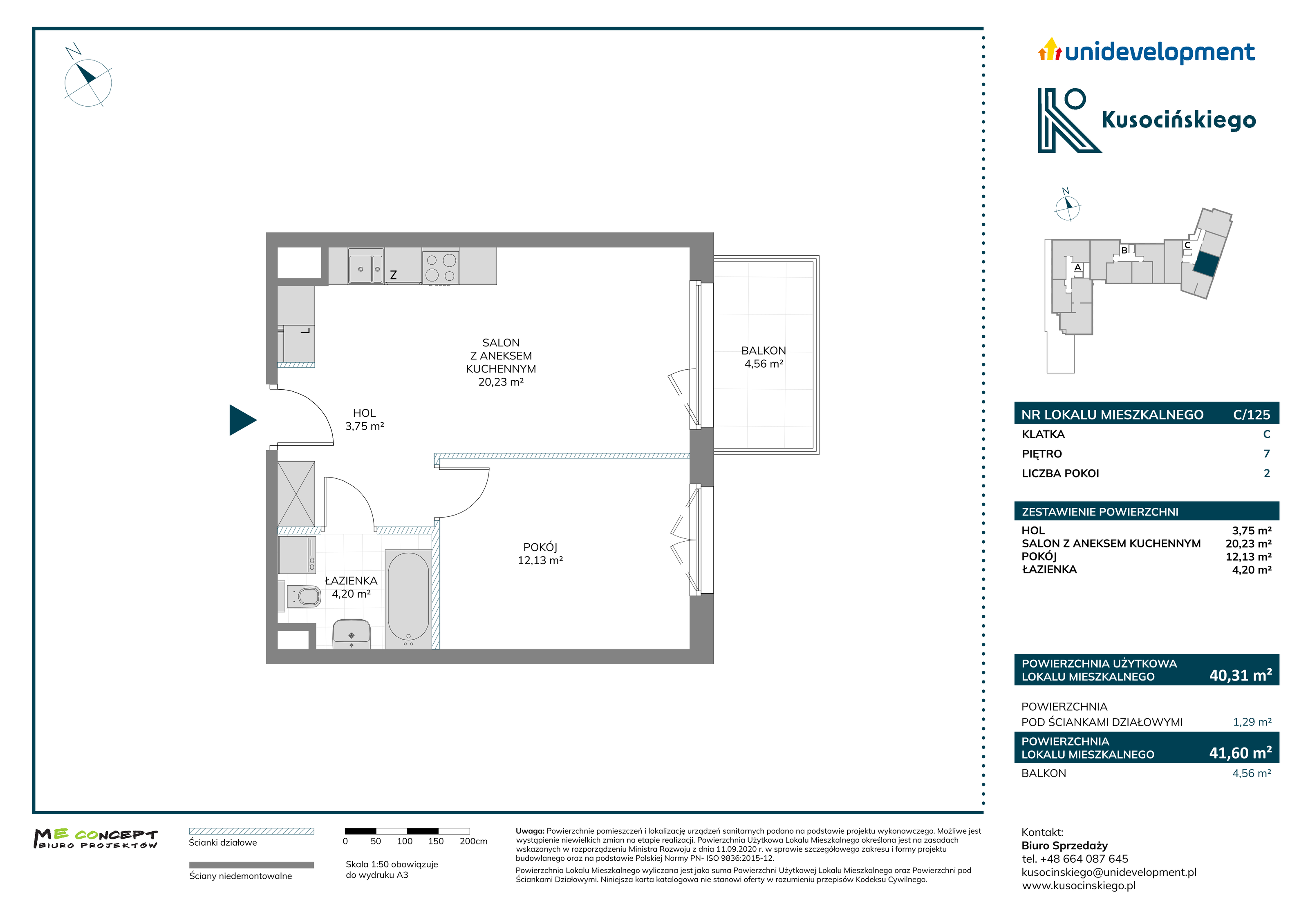 Mieszkanie 41,60 m², piętro 7, oferta nr C/125, Kusocińskiego, Gdańsk, Piecki-Migowo, Morena, ul. Kusocińskiego-idx