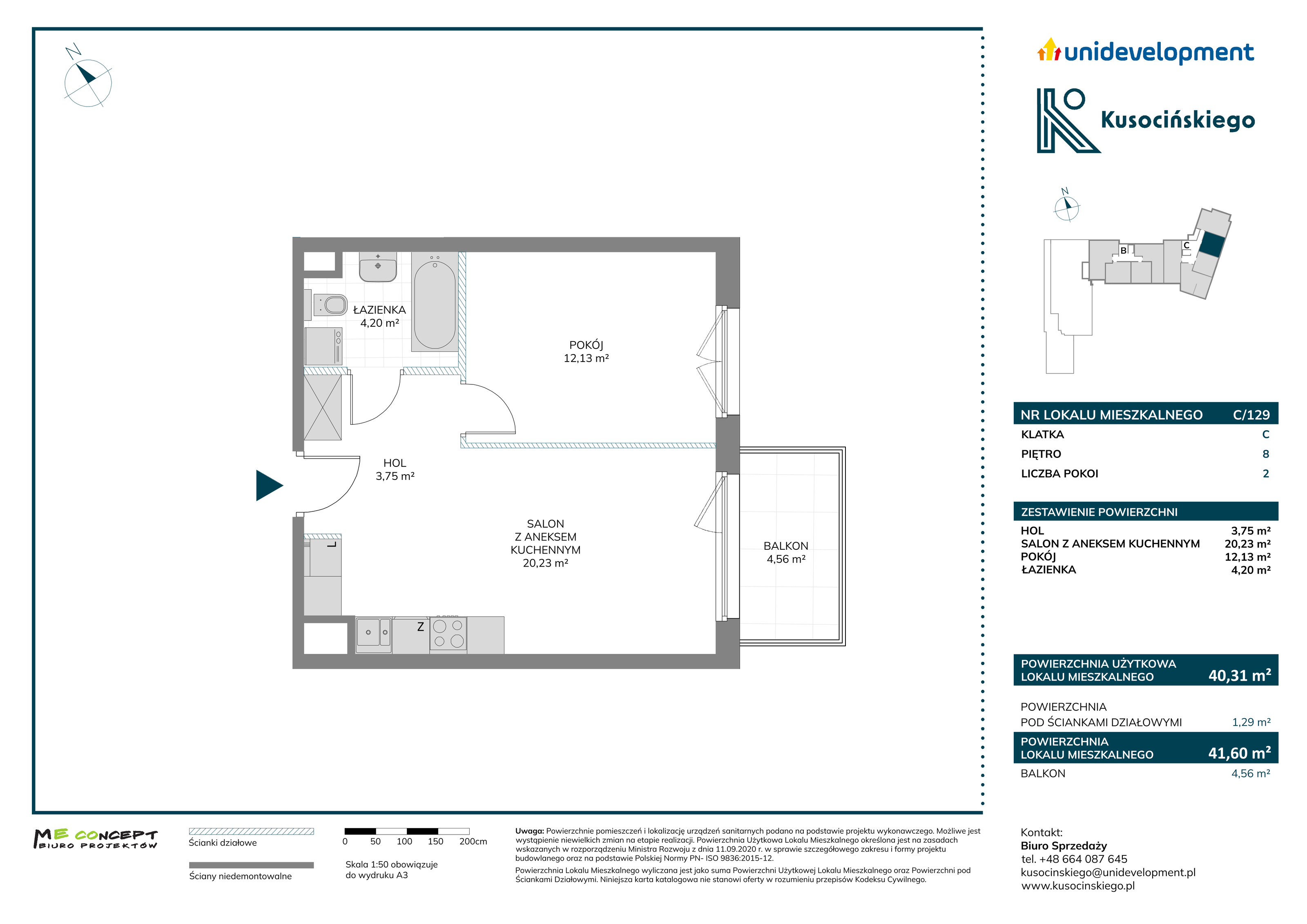 Mieszkanie 41,60 m², piętro 8, oferta nr C/129, Kusocińskiego, Gdańsk, Piecki-Migowo, Morena, ul. Kusocińskiego-idx