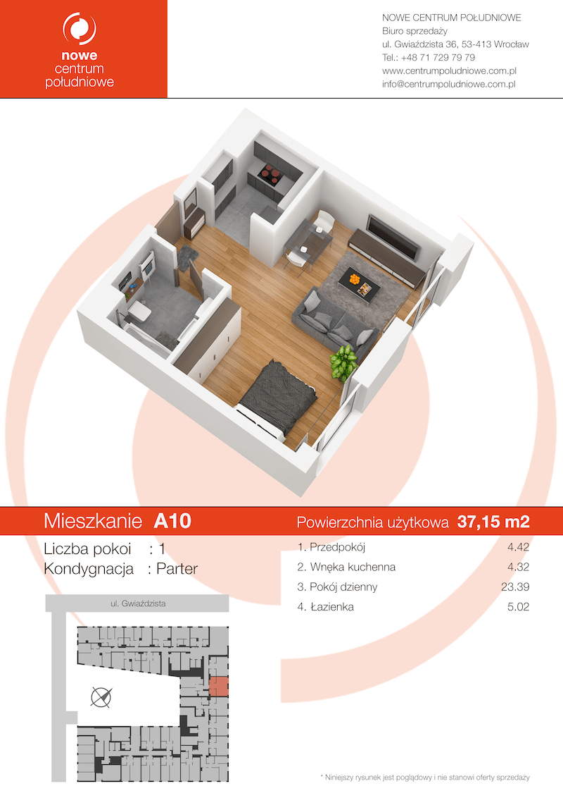 Biuro 37,15 m², oferta nr III/A10, Nowe Centrum Południowe etap III, Wrocław, Powstańców Śląskich (Południe), ul. Gwiaździsta 18/22-idx