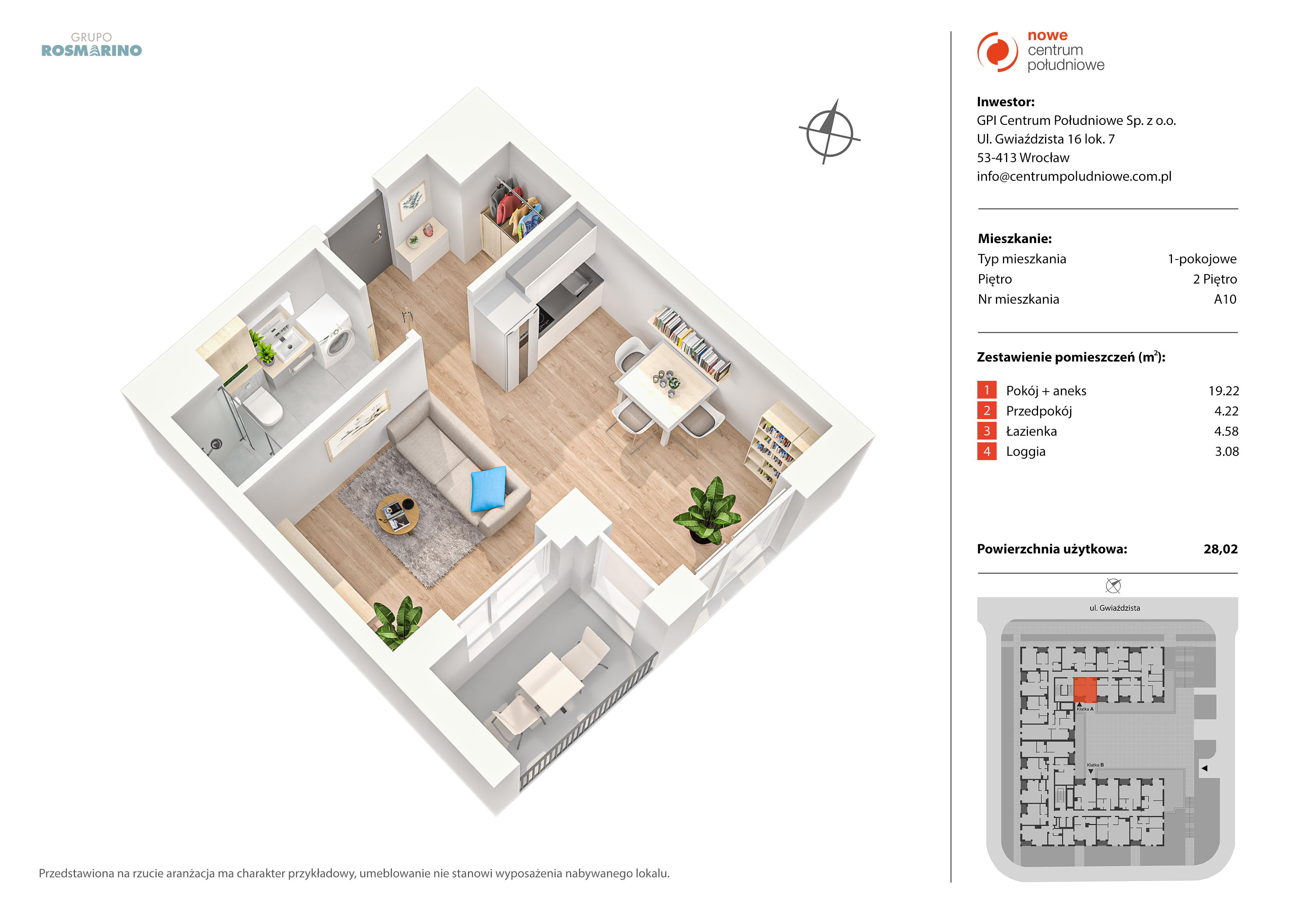 Mieszkanie 28,02 m², piętro 2, oferta nr A10, Nowe Centrum Południowe IV, Wrocław, Powstańców Śląskich (Południe), ul. Gwiaździsta 18/22-idx