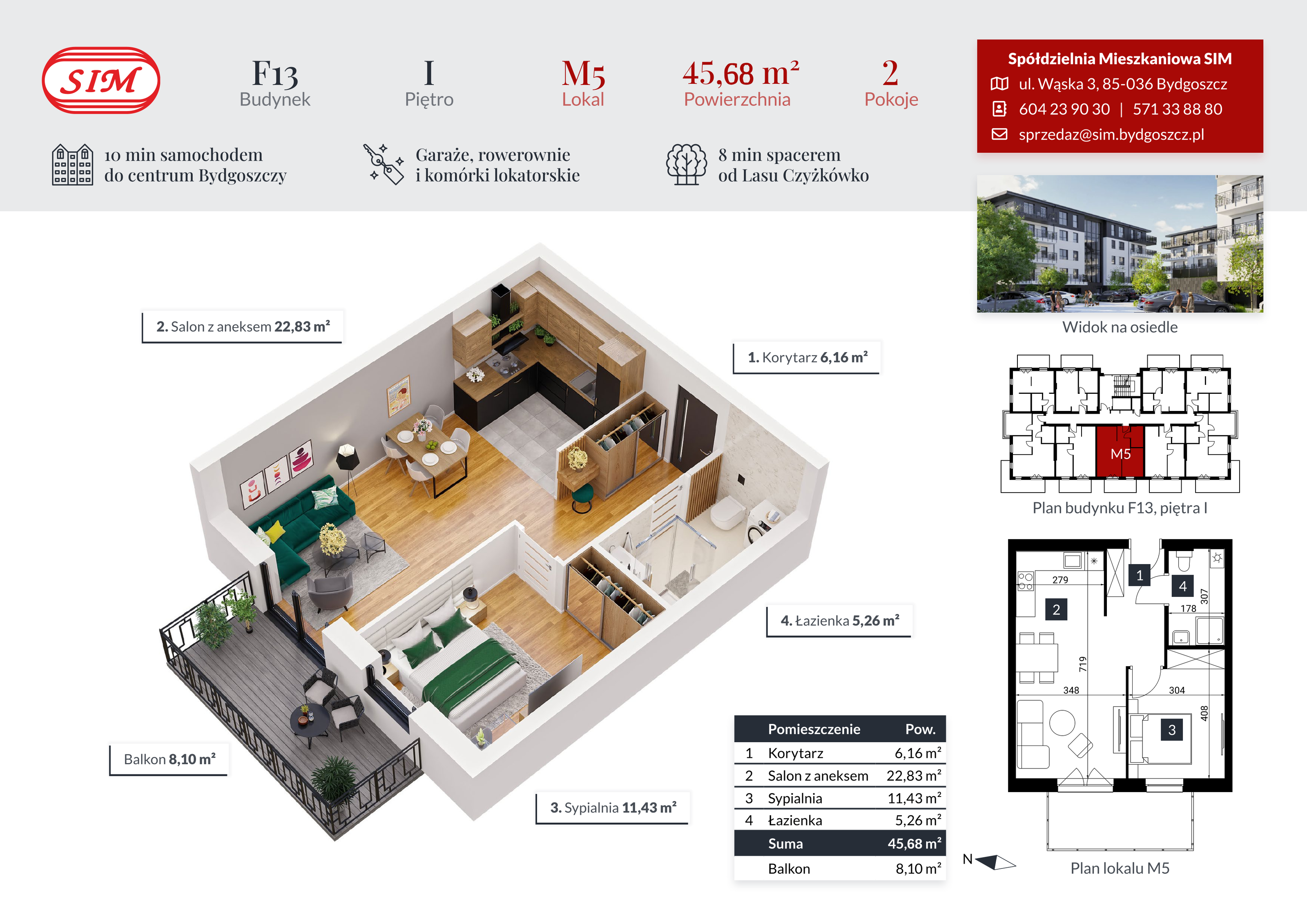 Mieszkanie 45,68 m², piętro 1, oferta nr F13-M05, Tęczowy Zakątek, Bydgoszcz, Czyżkówko, ul. Filtrowa-idx