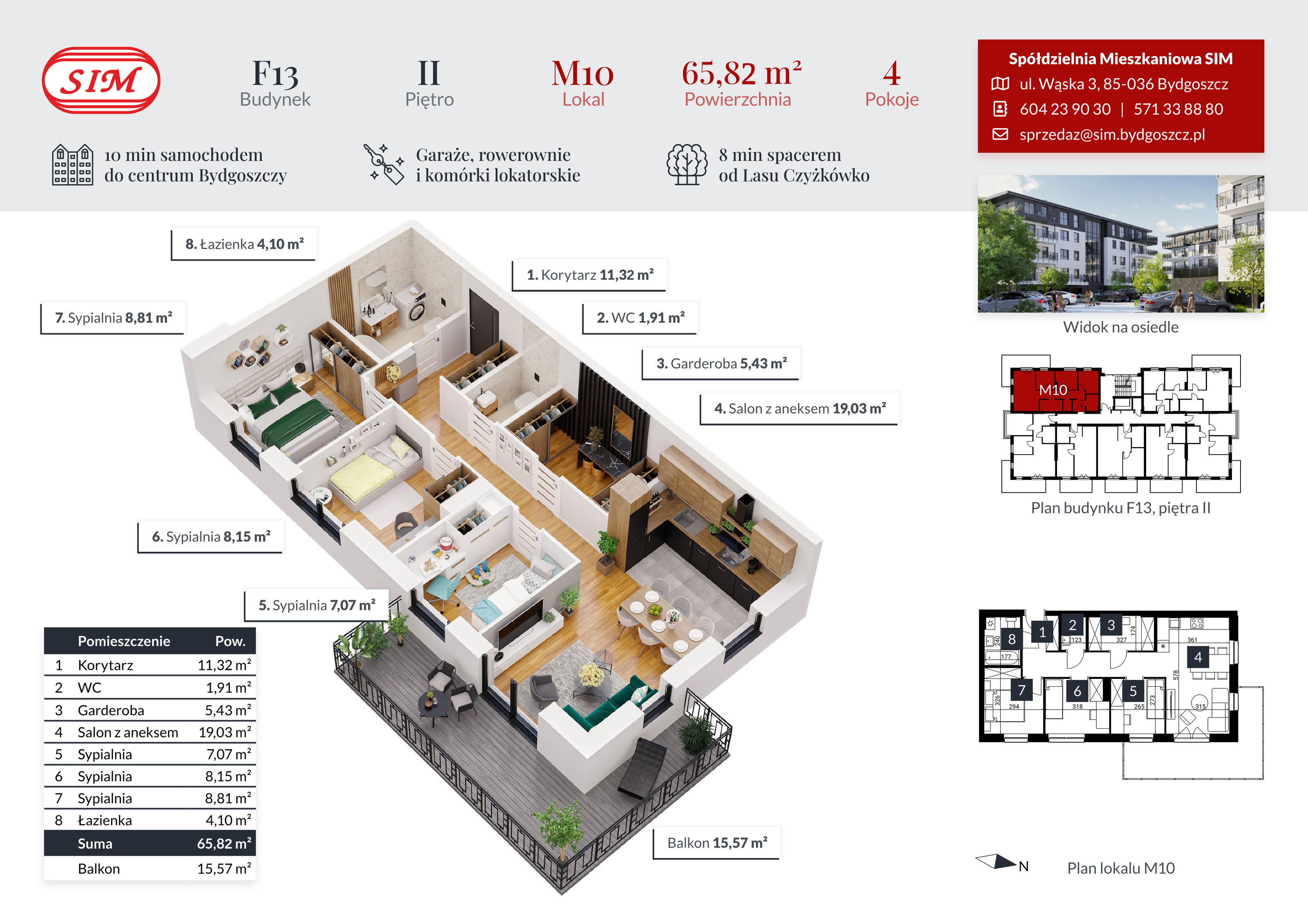 Mieszkanie 65,82 m², piętro 2, oferta nr F13-M10, Tęczowy Zakątek, Bydgoszcz, Czyżkówko, ul. Filtrowa-idx