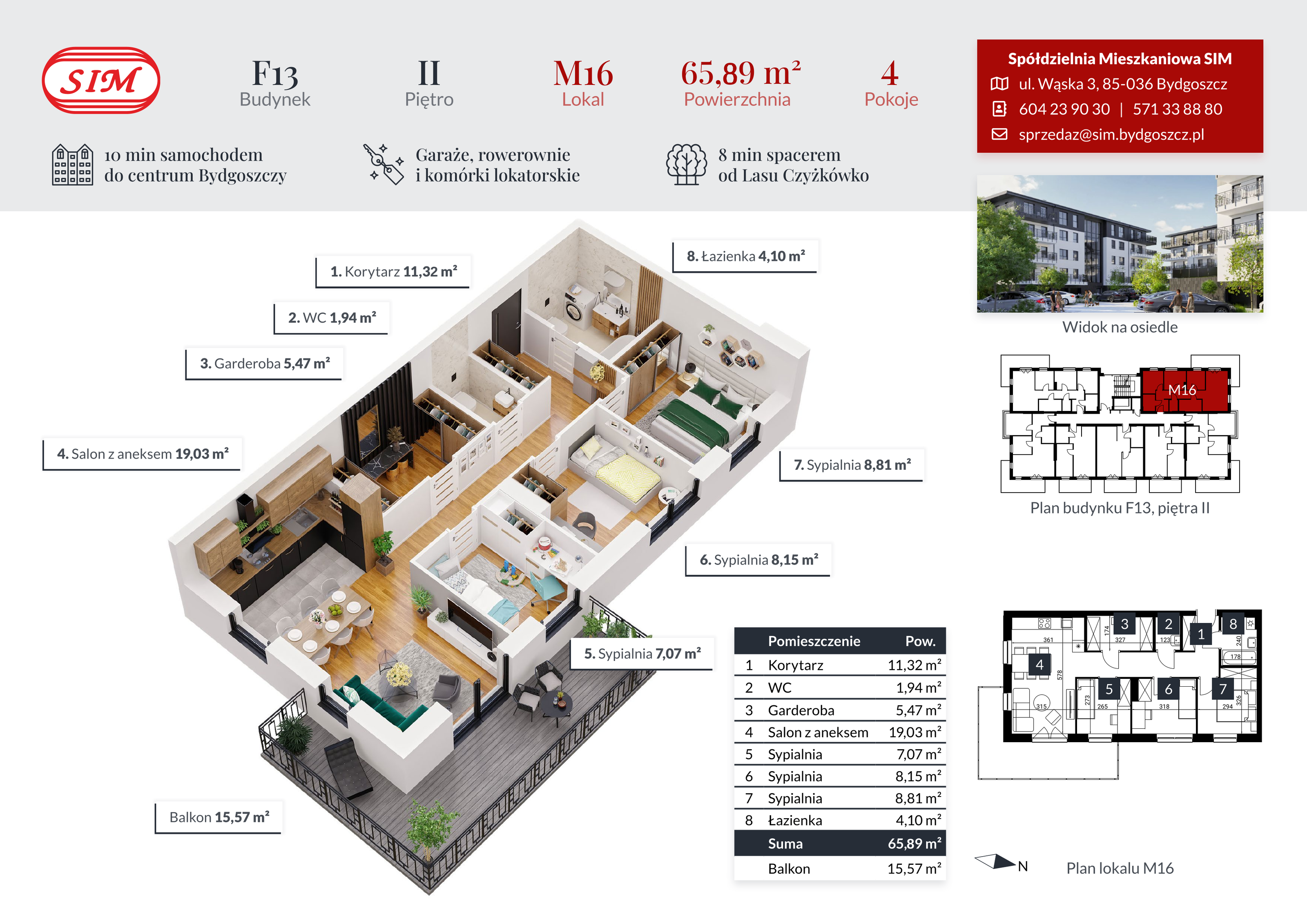 Mieszkanie 65,89 m², piętro 2, oferta nr F13-M16, Tęczowy Zakątek, Bydgoszcz, Czyżkówko, ul. Filtrowa-idx