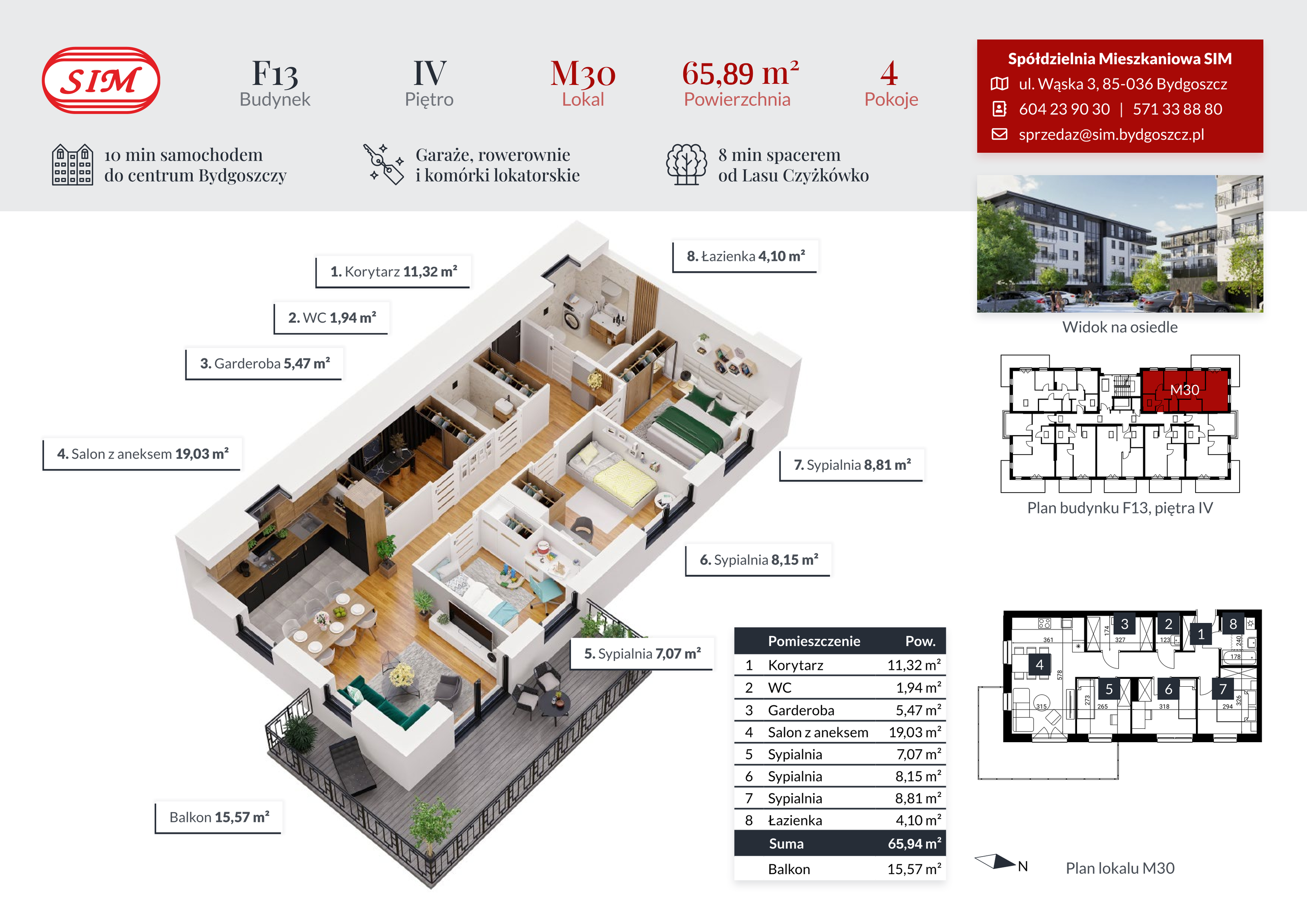 Mieszkanie 65,89 m², piętro 4, oferta nr F13-M30, Tęczowy Zakątek, Bydgoszcz, Czyżkówko, ul. Filtrowa-idx