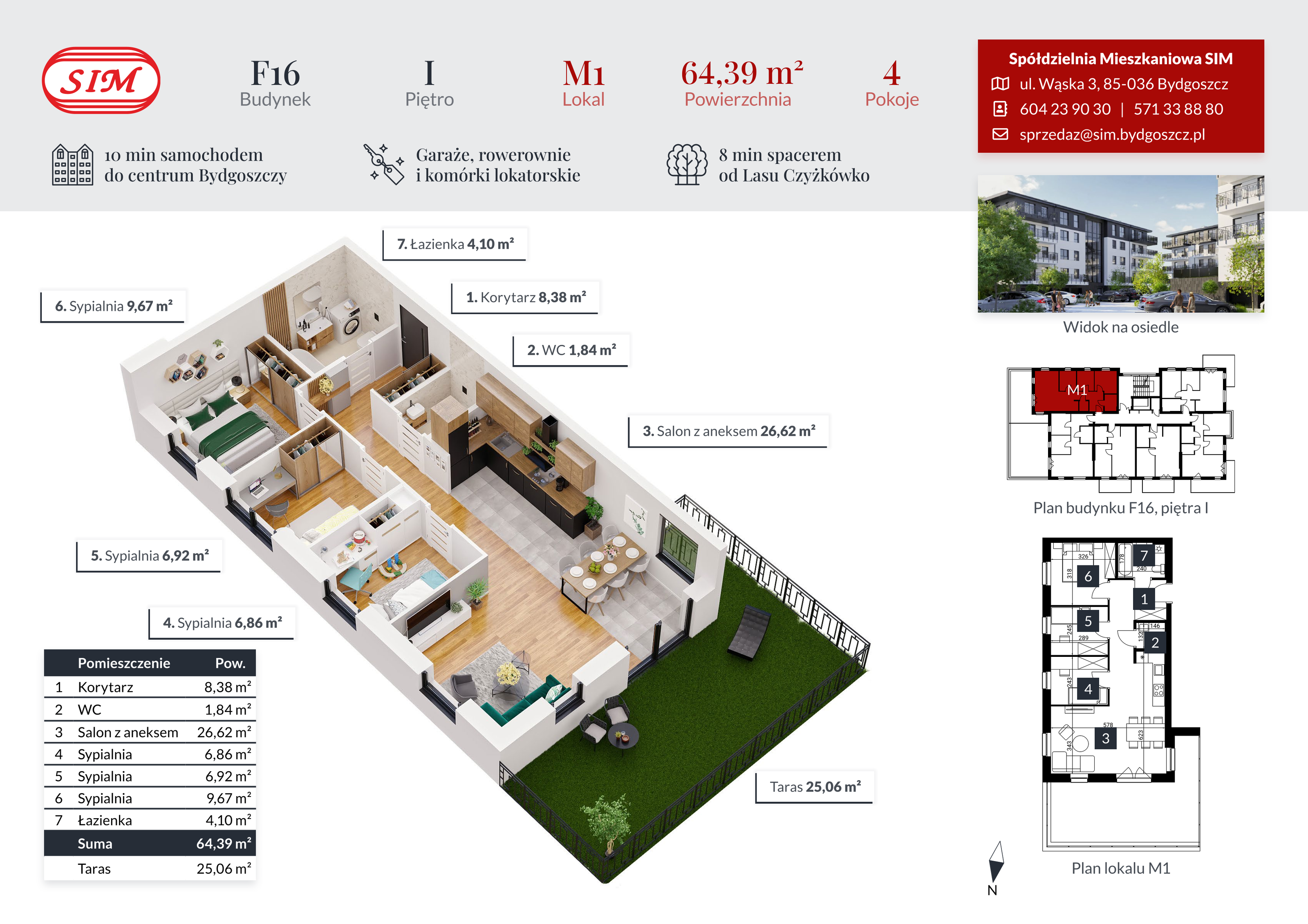 Mieszkanie 64,39 m², piętro 1, oferta nr F16-M01, Tęczowy Zakątek, Bydgoszcz, Czyżkówko, ul. Filtrowa-idx