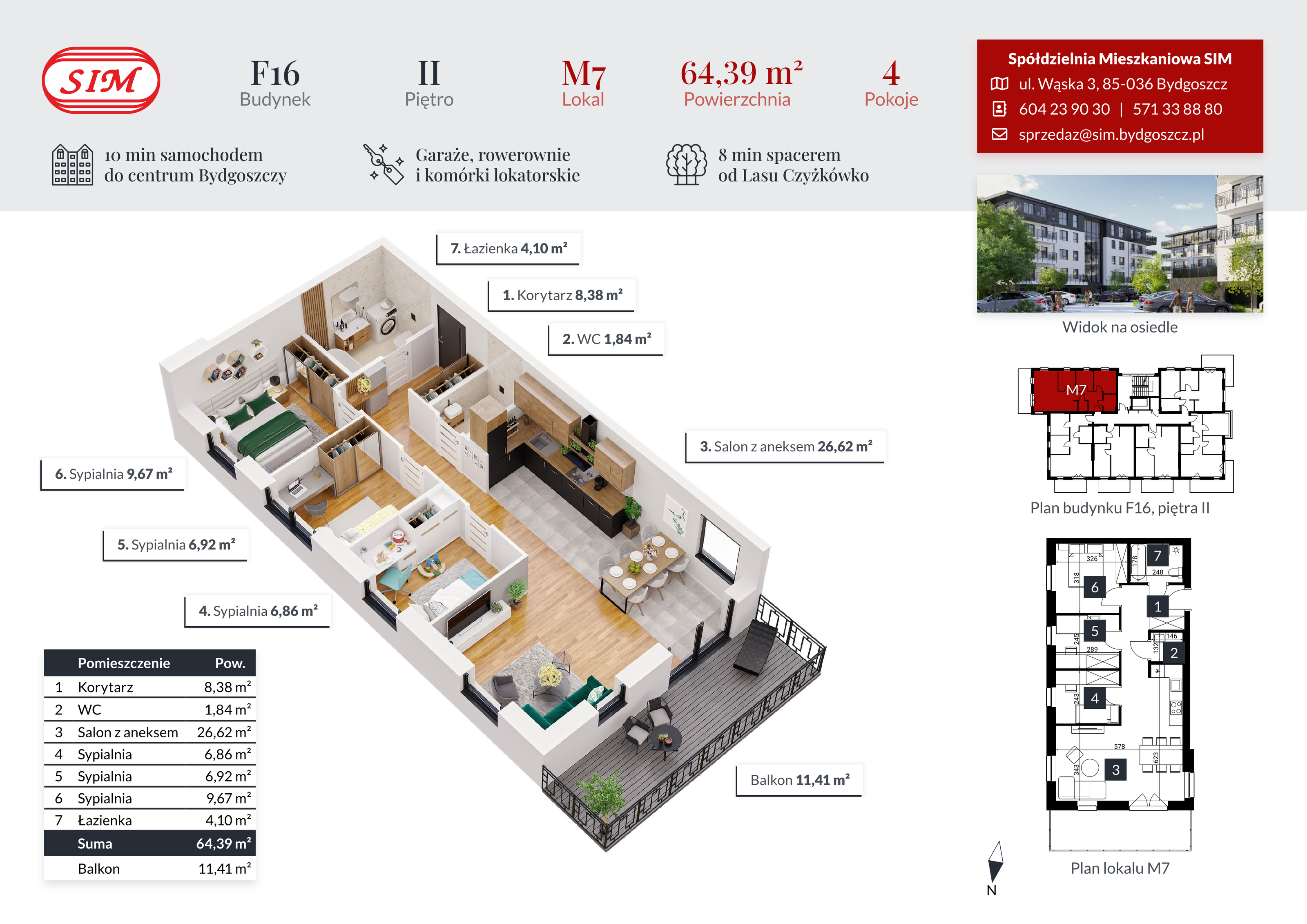 Mieszkanie 64,39 m², piętro 2, oferta nr F16-M07, Tęczowy Zakątek, Bydgoszcz, Czyżkówko, ul. Filtrowa-idx