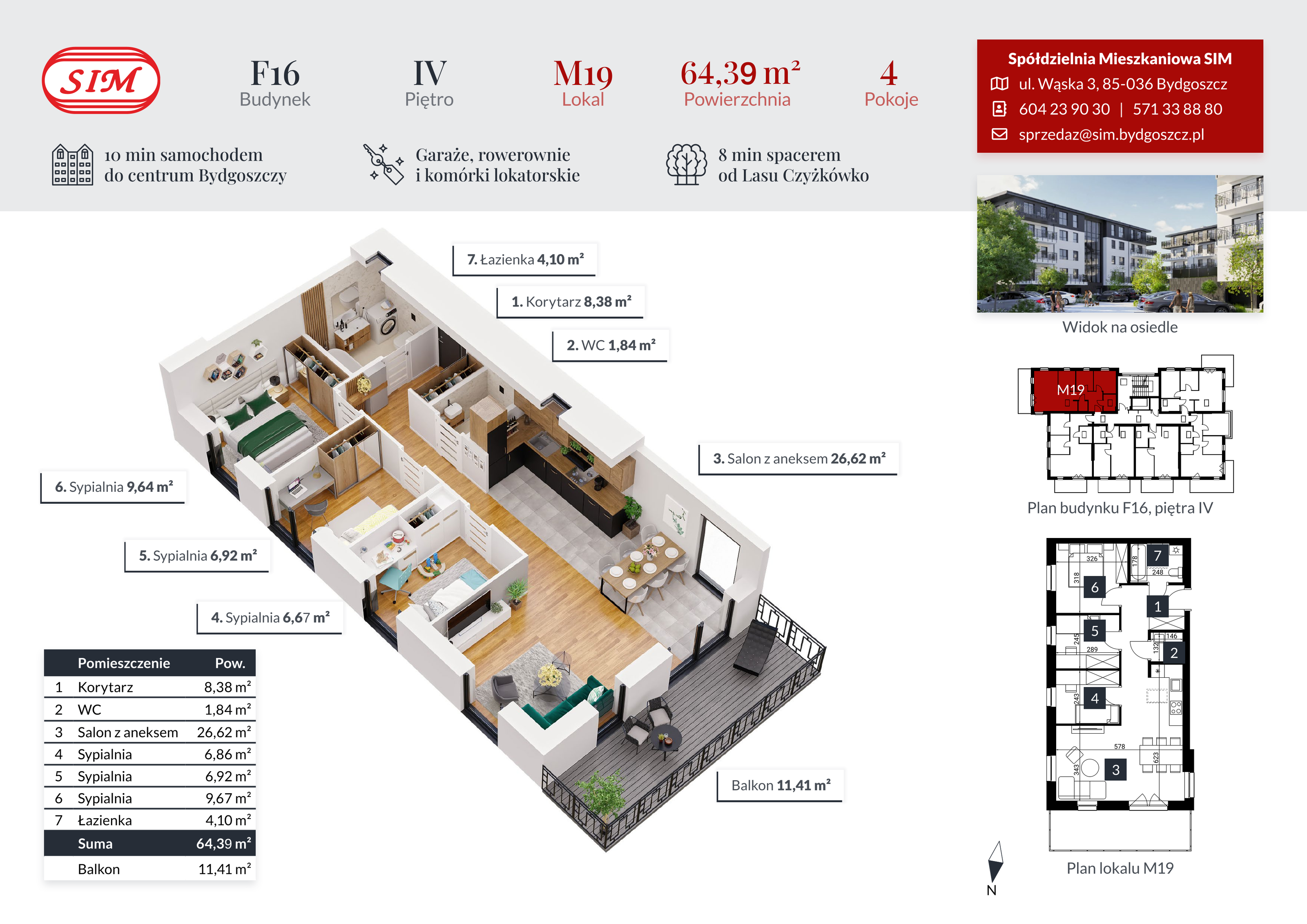 Mieszkanie 64,39 m², piętro 4, oferta nr F16-M19, Tęczowy Zakątek, Bydgoszcz, Czyżkówko, ul. Filtrowa-idx