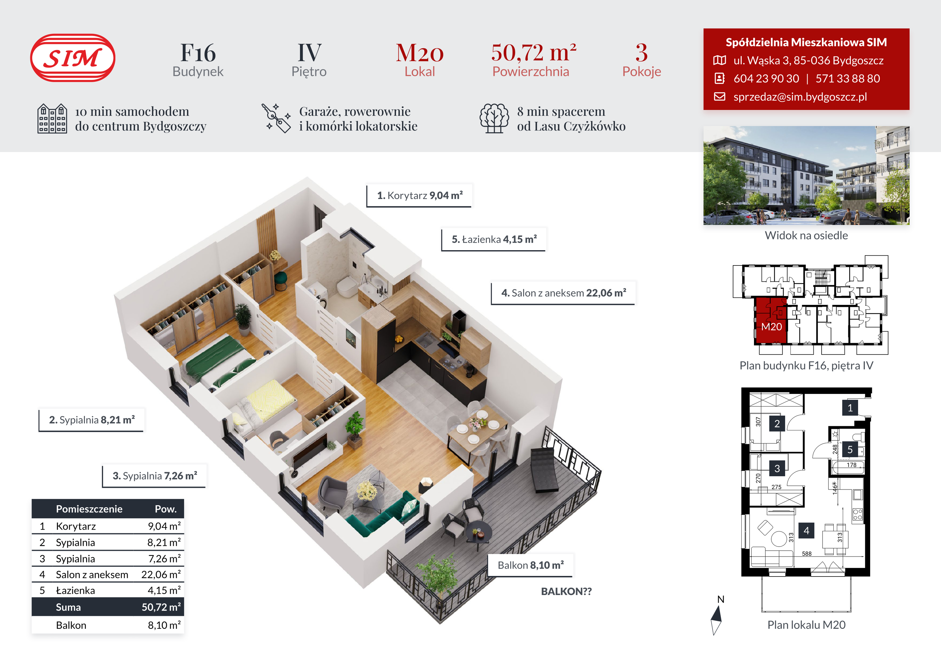 Mieszkanie 50,72 m², piętro 4, oferta nr F16-M20, Tęczowy Zakątek, Bydgoszcz, Czyżkówko, ul. Filtrowa-idx