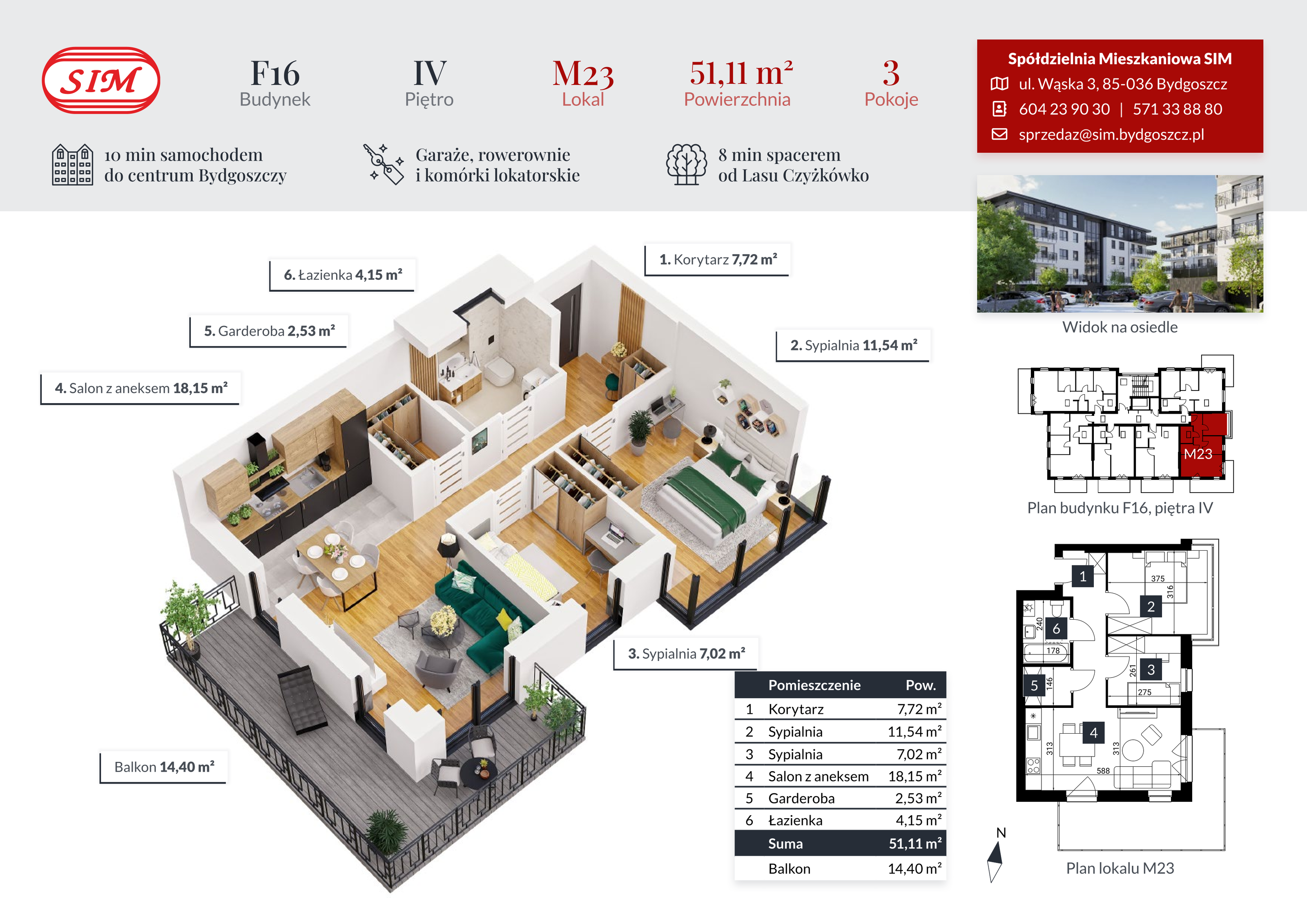 Mieszkanie 51,11 m², piętro 4, oferta nr F16-M23, Tęczowy Zakątek, Bydgoszcz, Czyżkówko, ul. Filtrowa-idx