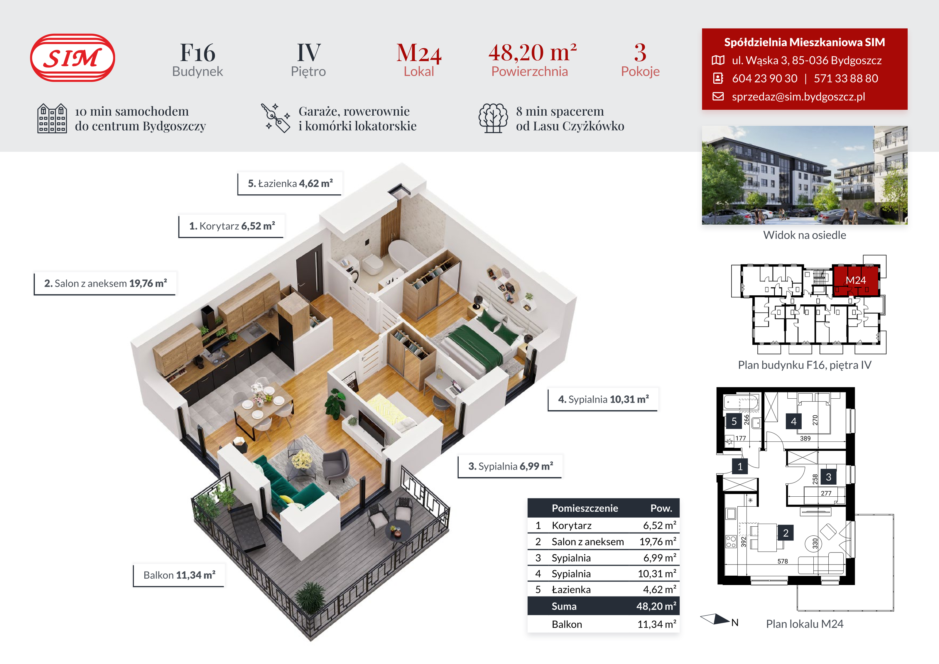 Mieszkanie 48,20 m², piętro 4, oferta nr F16-M24, Tęczowy Zakątek, Bydgoszcz, Czyżkówko, ul. Filtrowa-idx