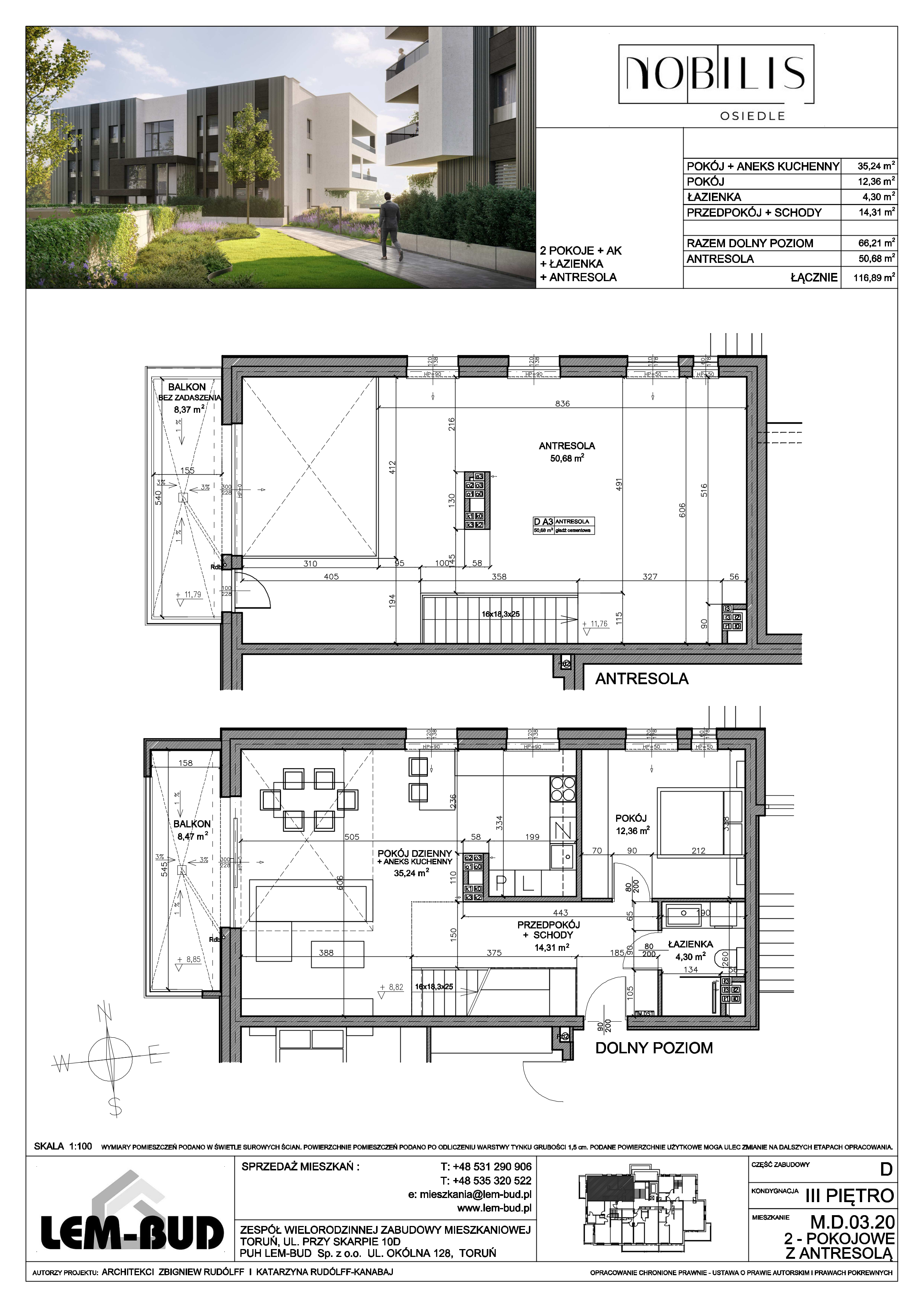 Mieszkanie 116,89 m², piętro 3, oferta nr D-03-20, Nobilis, Toruń, Na Skarpie, ul. Przy Skarpie 10D-idx