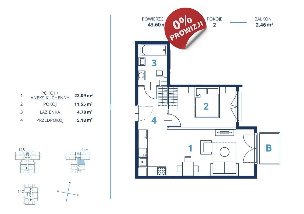 Mieszkanie 43,60 m², piętro 2, oferta nr , BS2-MS-300802-15, Kraków, Dębniki, Ruczaj, Bunscha-idx