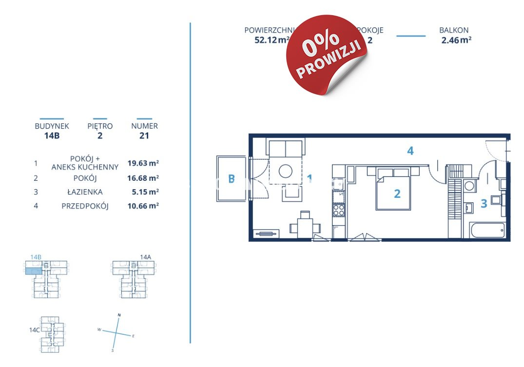 Mieszkanie 52,12 m², piętro 2, oferta nr , BS2-MS-300822-15, Kraków, Dębniki, Ruczaj, Bunscha-idx