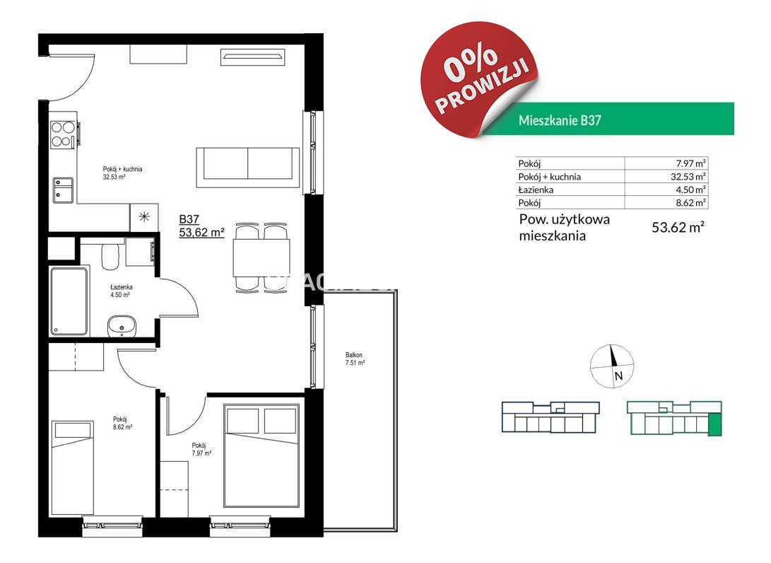 Mieszkanie 53,62 m², piętro 4, oferta nr , BS2-MS-300214-17, Kraków, Bieżanów-Prokocim, Bieżanów, Bieżanów-idx