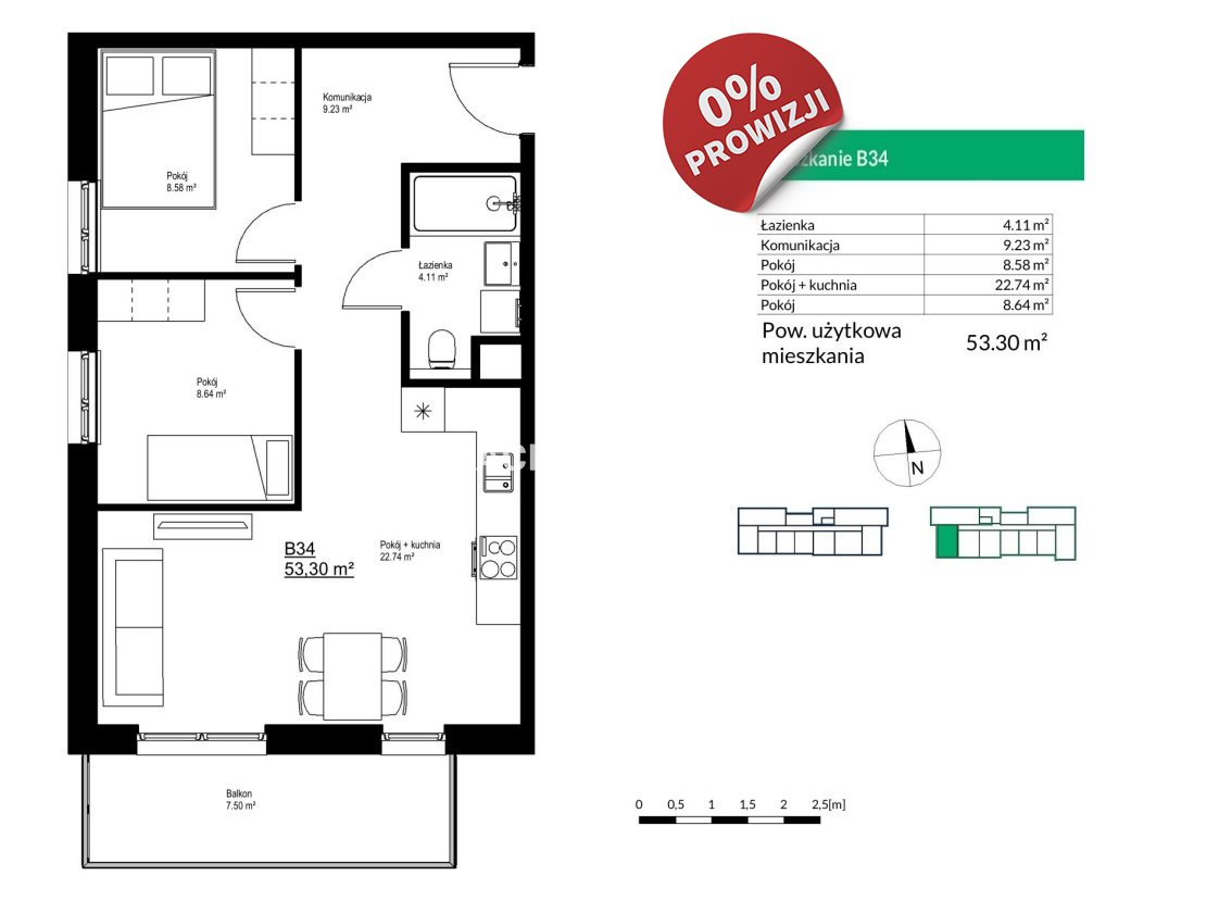 Mieszkanie 53,30 m², piętro 3, oferta nr , BS2-MS-300303-17, Kraków, Bieżanów-Prokocim, Bieżanów, Bieżanów-idx