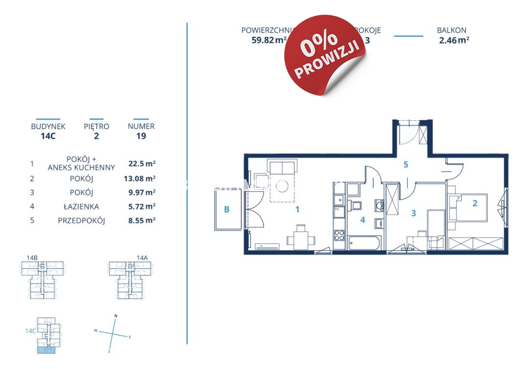 Mieszkanie 59,82 m², piętro 2, oferta nr , BS2-MS-300862-14, Kraków, Dębniki, Ruczaj, Bunscha-idx