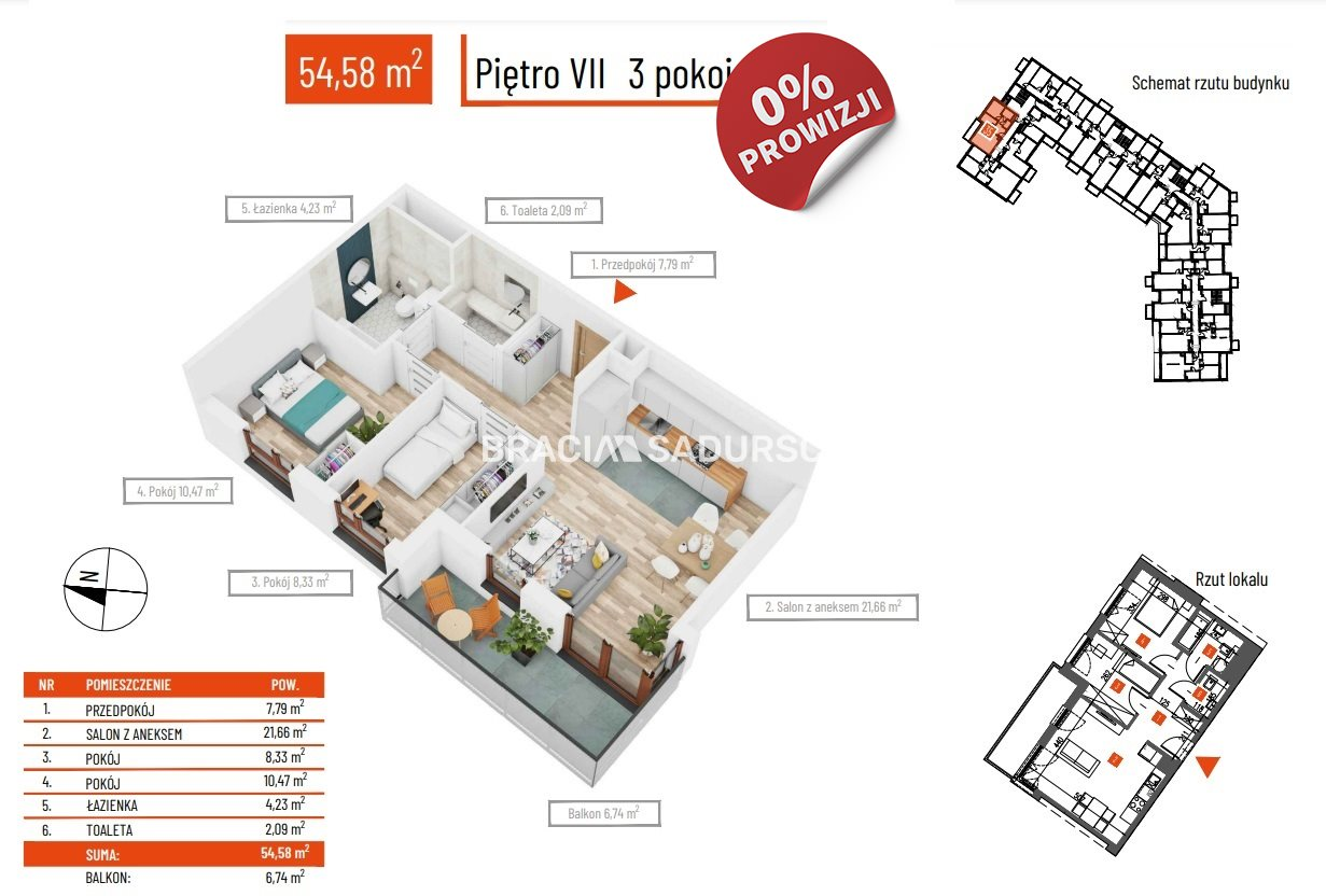 Mieszkanie 54,58 m², piętro 7, oferta nr , BS2-MS-298891-92, Kraków, Bieżanów-Prokocim, Prokocim, Teligi-idx