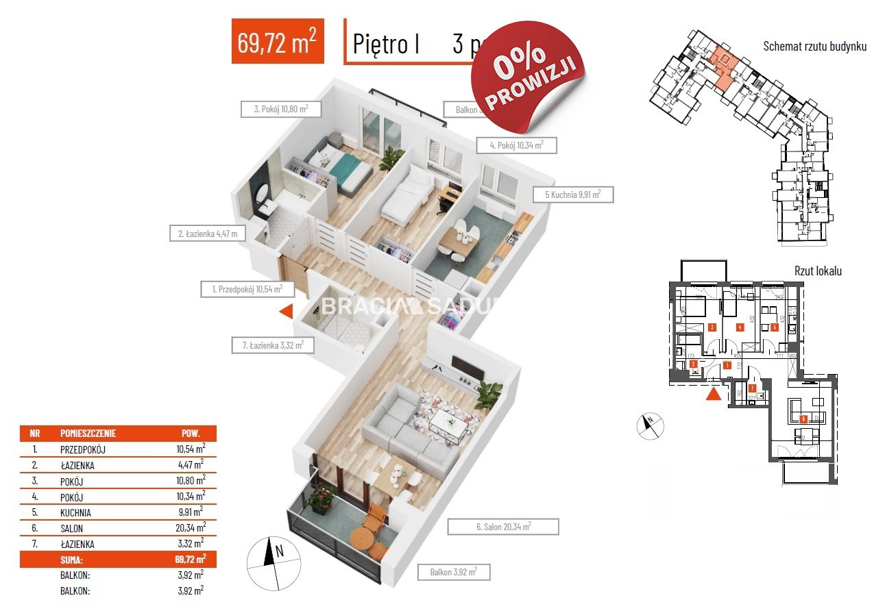 Mieszkanie 69,72 m², piętro 1, oferta nr , BS2-MS-301055-113, Kraków, Bieżanów-Prokocim, Prokocim, Teligi-idx