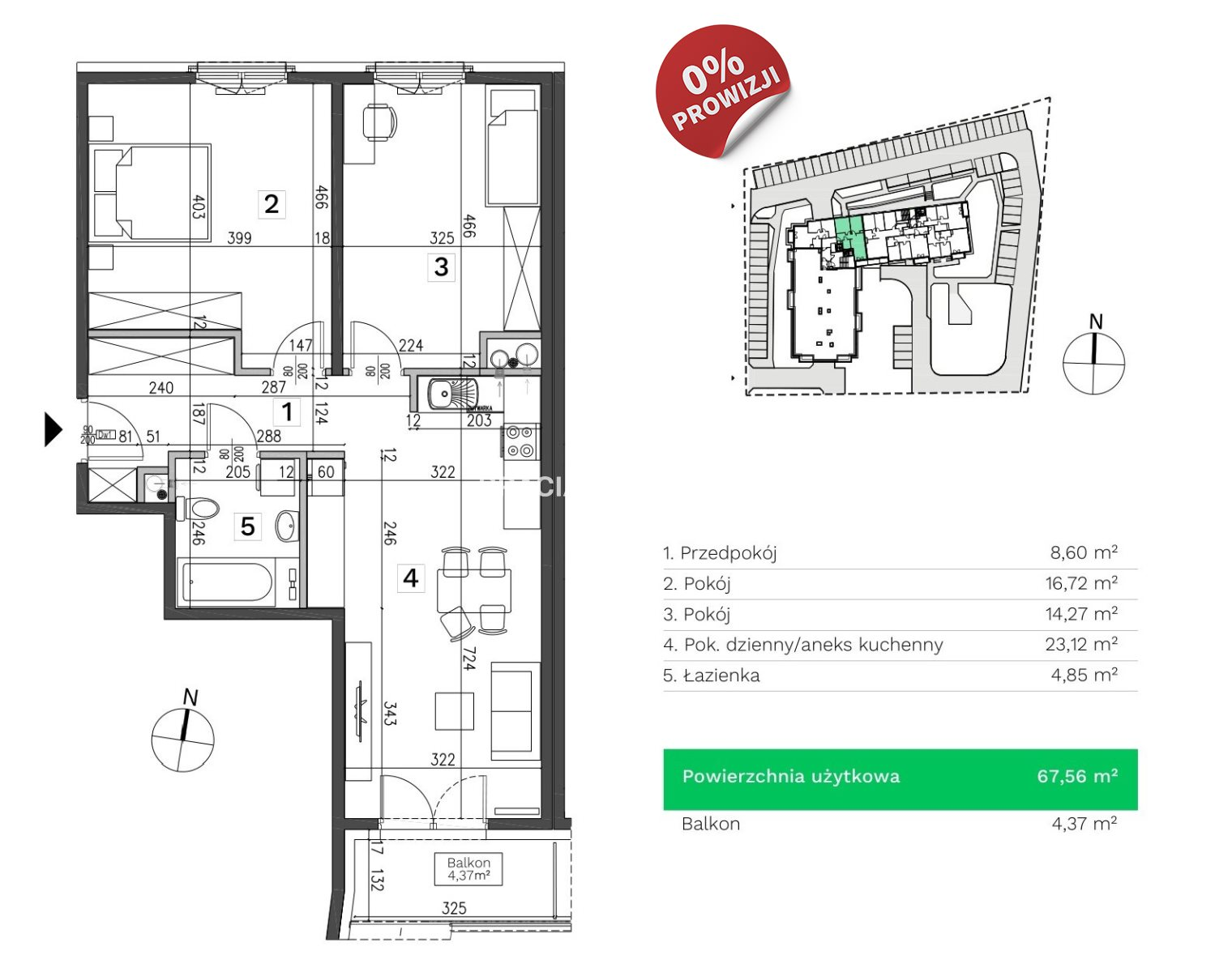 Mieszkanie 67,78 m², piętro 10, oferta nr , BS2-MS-294313-23, Kraków, Podgórze Duchackie, Kurdwanów, Wincentego Witosa-idx