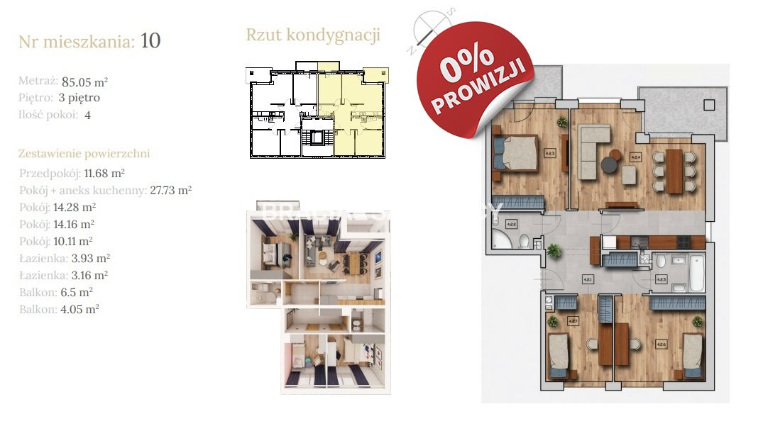 Mieszkanie 85,05 m², piętro 3, oferta nr , BS2-MS-304141-1, Wieliczka, Dębowa-idx