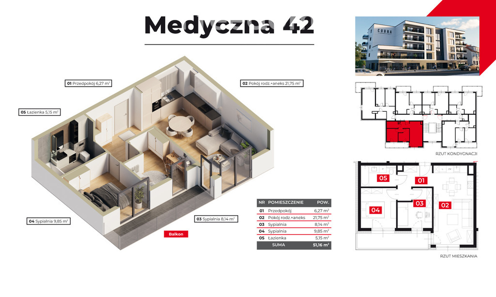 Mieszkanie 51,16 m², piętro 4, oferta nr , 33724/3685/OMS, Piła, Górne, Medyczna-idx