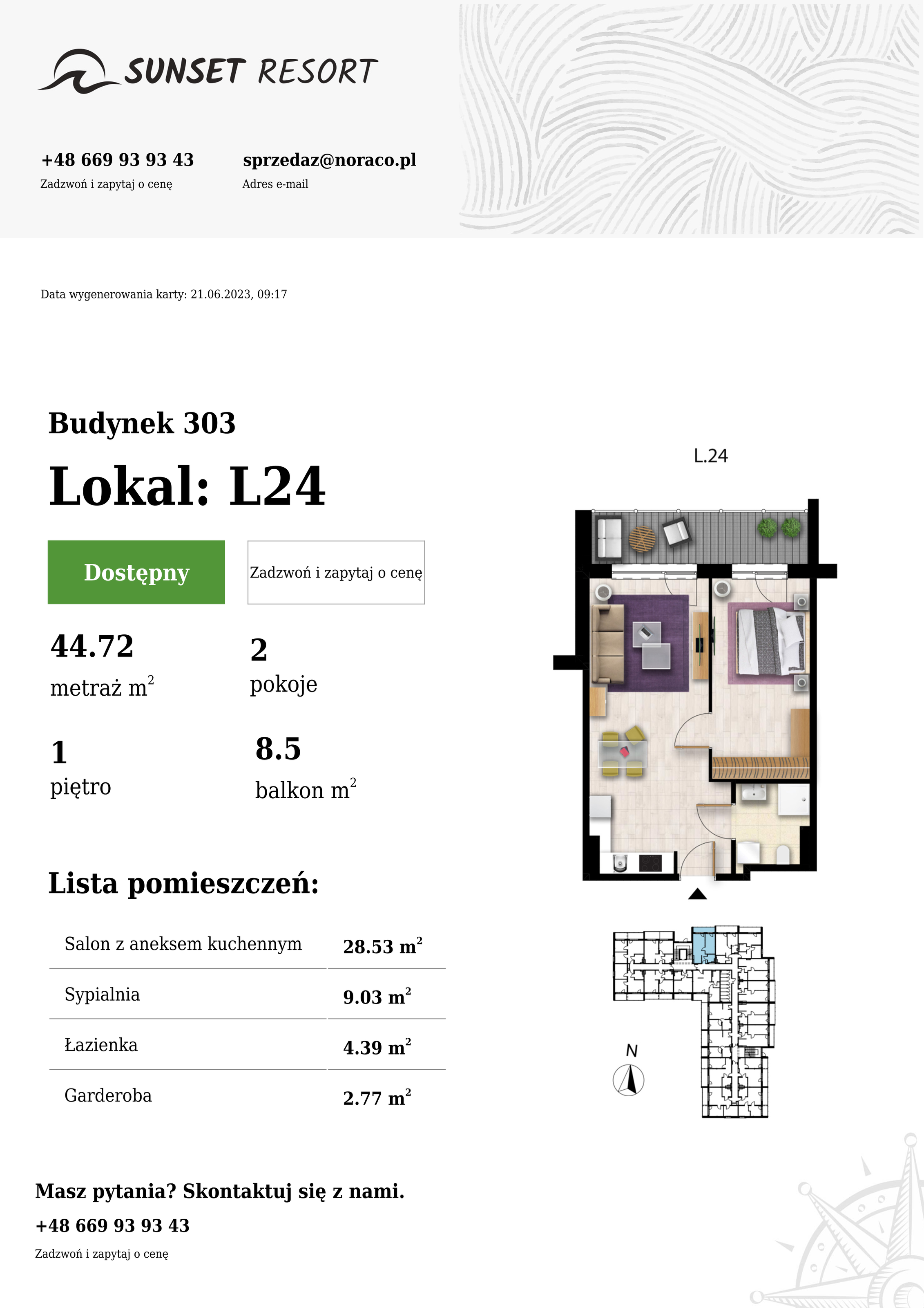 Apartament 44,72 m², piętro 1, oferta nr L24, Sunset Resort, Grzybowo, ul. Nadmorska 106-idx