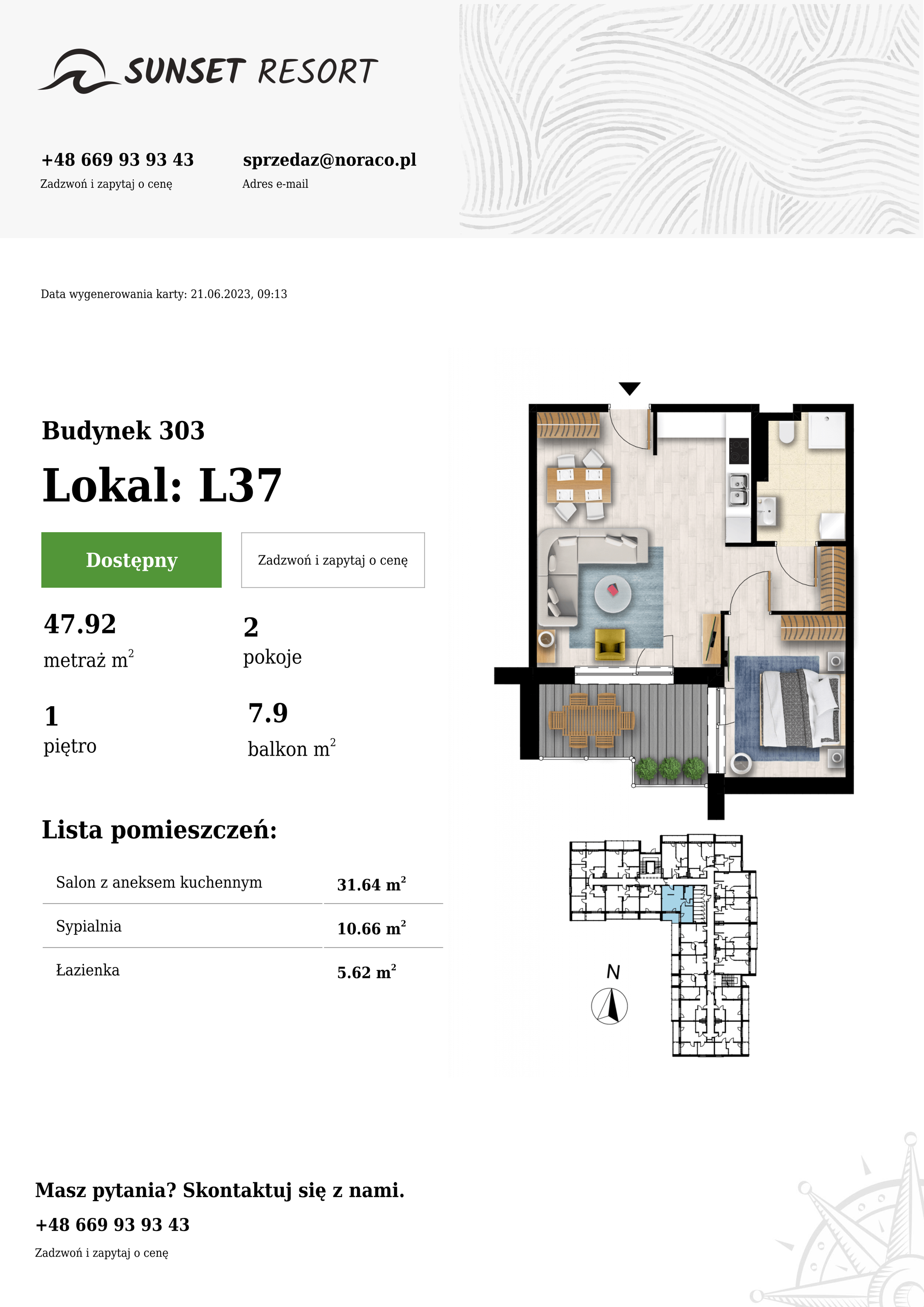 Apartament 47,92 m², piętro 1, oferta nr L37, Sunset Resort, Grzybowo, ul. Nadmorska 106-idx