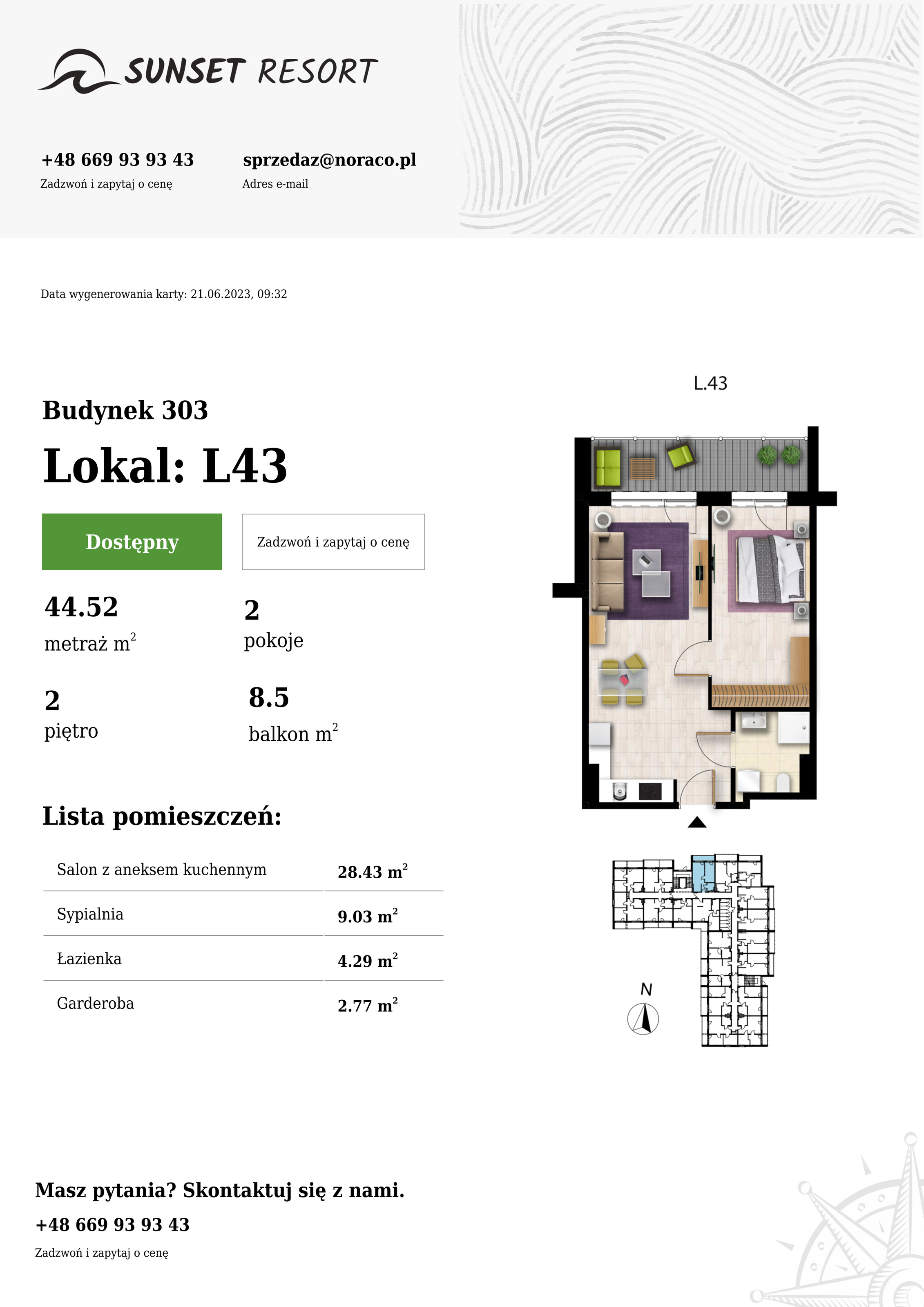 Apartament 44,52 m², piętro 2, oferta nr L43, Sunset Resort, Grzybowo, ul. Nadmorska 106-idx