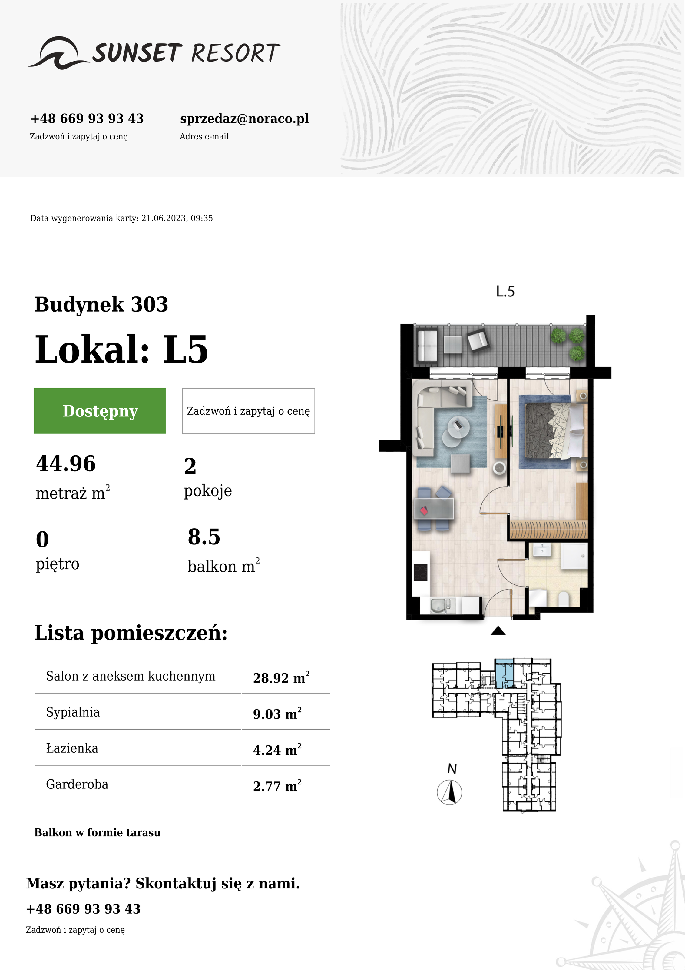 Apartament 44,96 m², parter, oferta nr L5, Sunset Resort, Grzybowo, ul. Nadmorska 106-idx