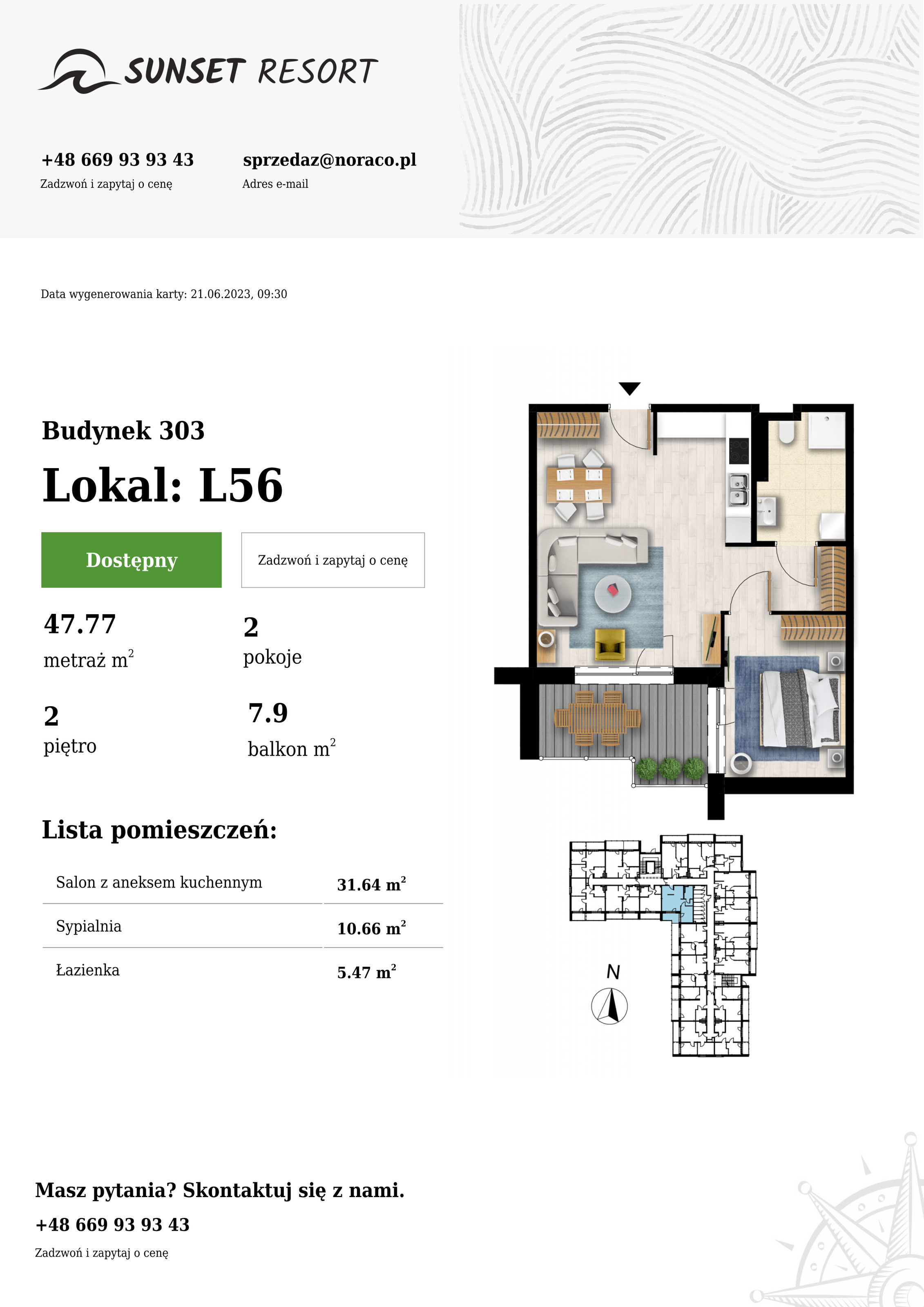 Apartament 47,77 m², piętro 2, oferta nr L56, Sunset Resort, Grzybowo, ul. Nadmorska 106-idx