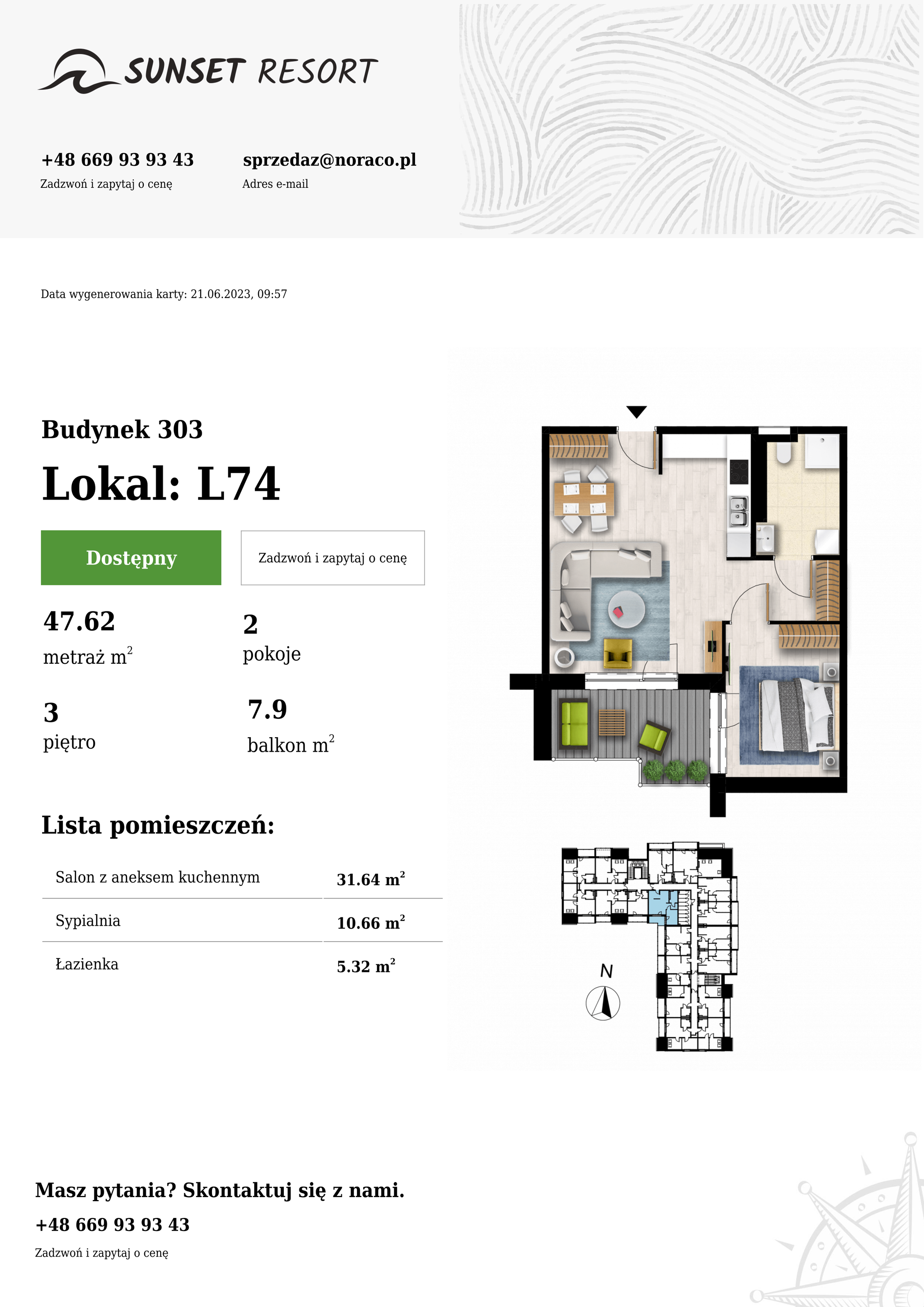 Apartament 47,62 m², piętro 3, oferta nr L74, Sunset Resort, Grzybowo, ul. Nadmorska 106-idx