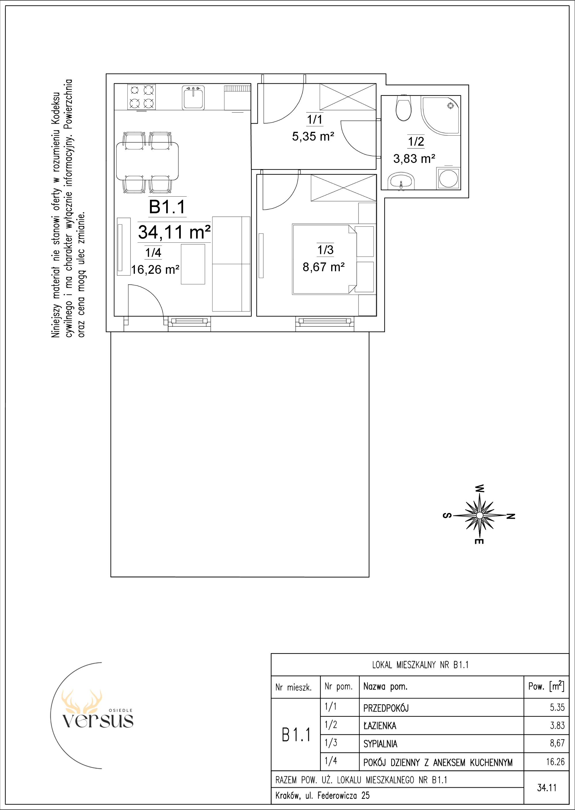 Mieszkanie 34,11 m², parter, oferta nr B1/M.1, Osiedle Versus, Kraków, Dębniki, Skotniki, ul. Jana Kantego Federowicza-idx