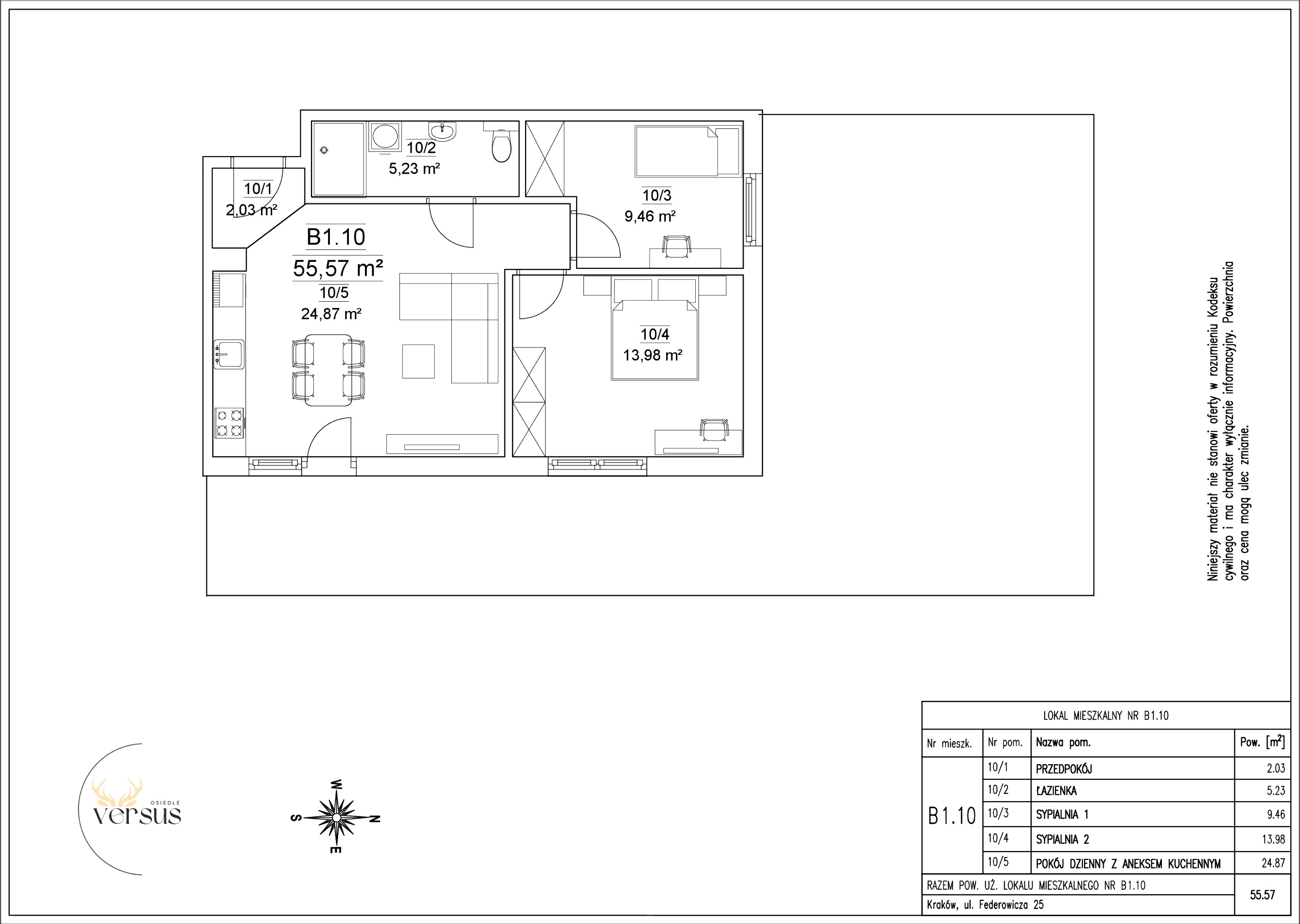 Mieszkanie 55,57 m², parter, oferta nr B1/M.10, Osiedle Versus, Kraków, Dębniki, Skotniki, ul. Jana Kantego Federowicza-idx