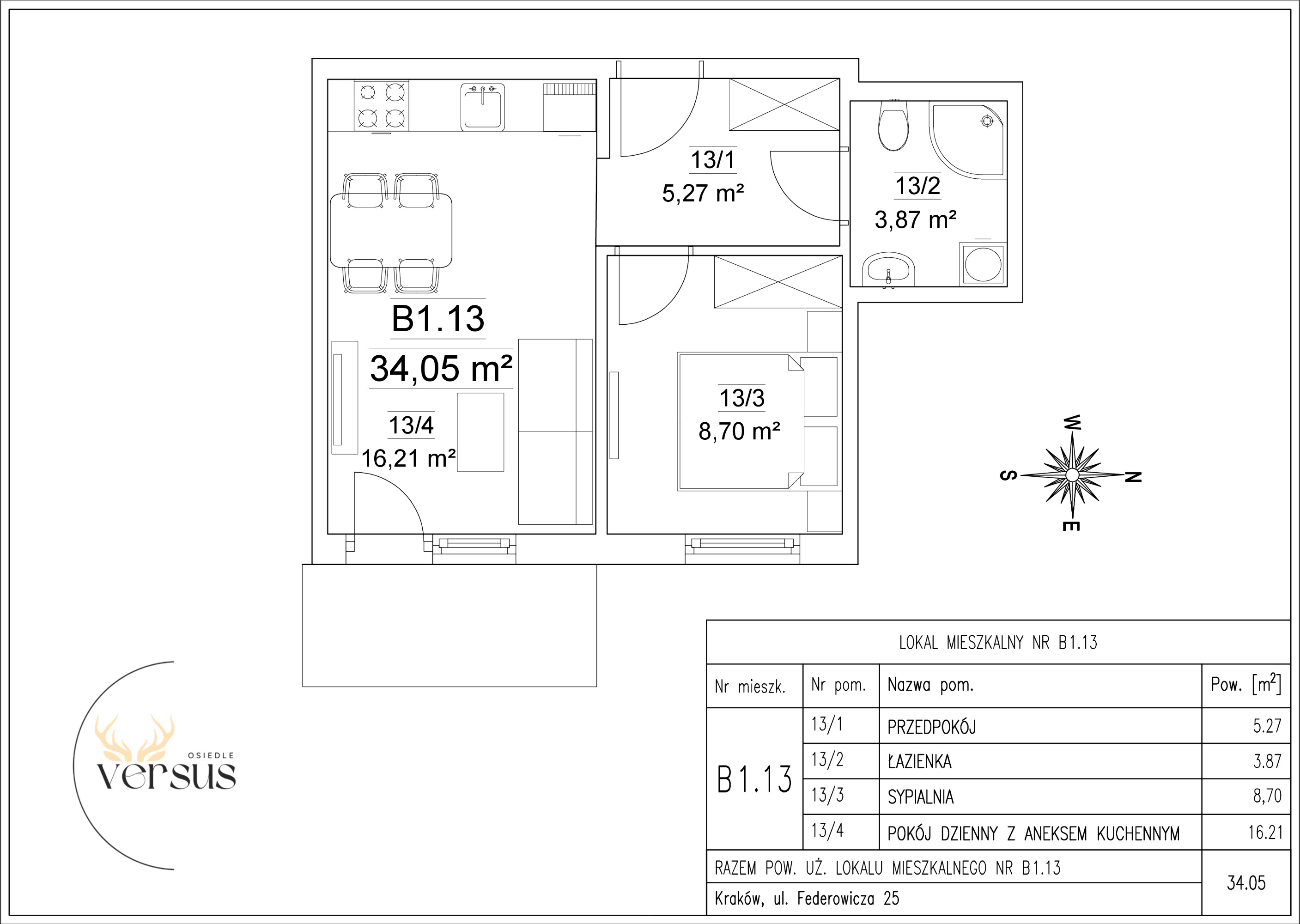 Mieszkanie 34,05 m², piętro 1, oferta nr B1/M.13, Osiedle Versus, Kraków, Dębniki, Skotniki, ul. Jana Kantego Federowicza-idx