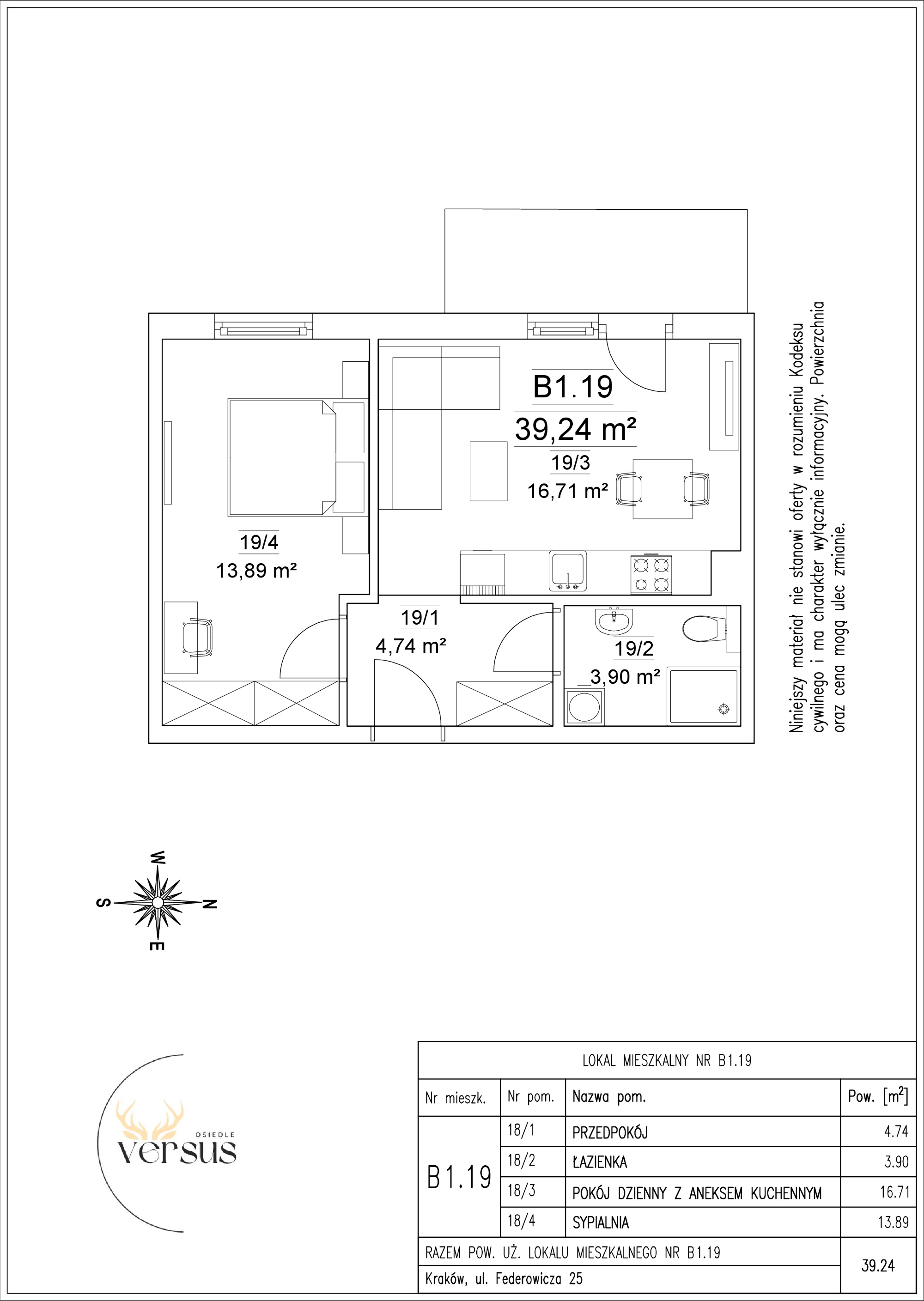 Mieszkanie 39,24 m², piętro 1, oferta nr B1/M.19, Osiedle Versus, Kraków, Dębniki, Skotniki, ul. Jana Kantego Federowicza-idx