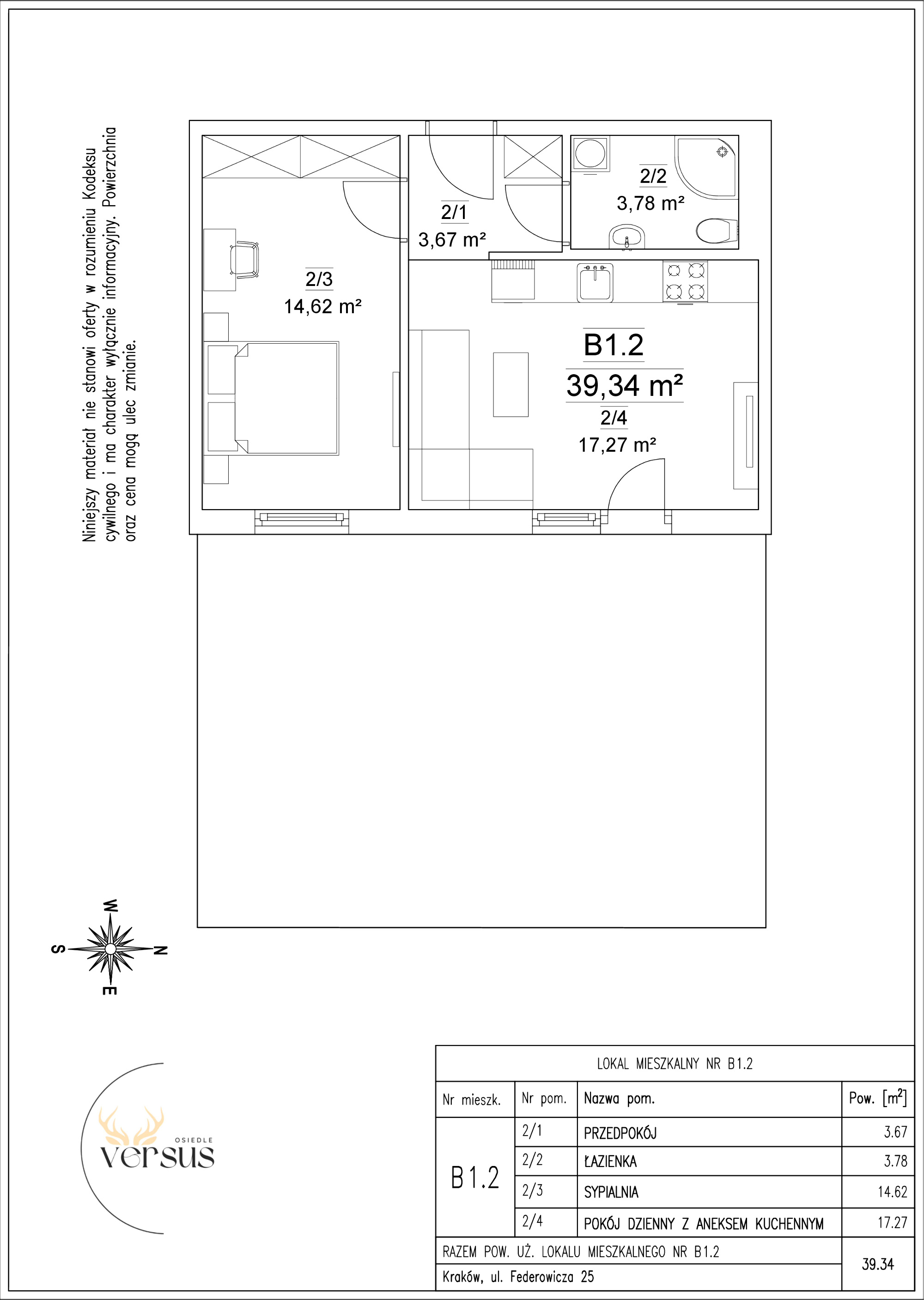 Mieszkanie 39,34 m², parter, oferta nr B1/M.2, Osiedle Versus, Kraków, Dębniki, Skotniki, ul. Jana Kantego Federowicza-idx