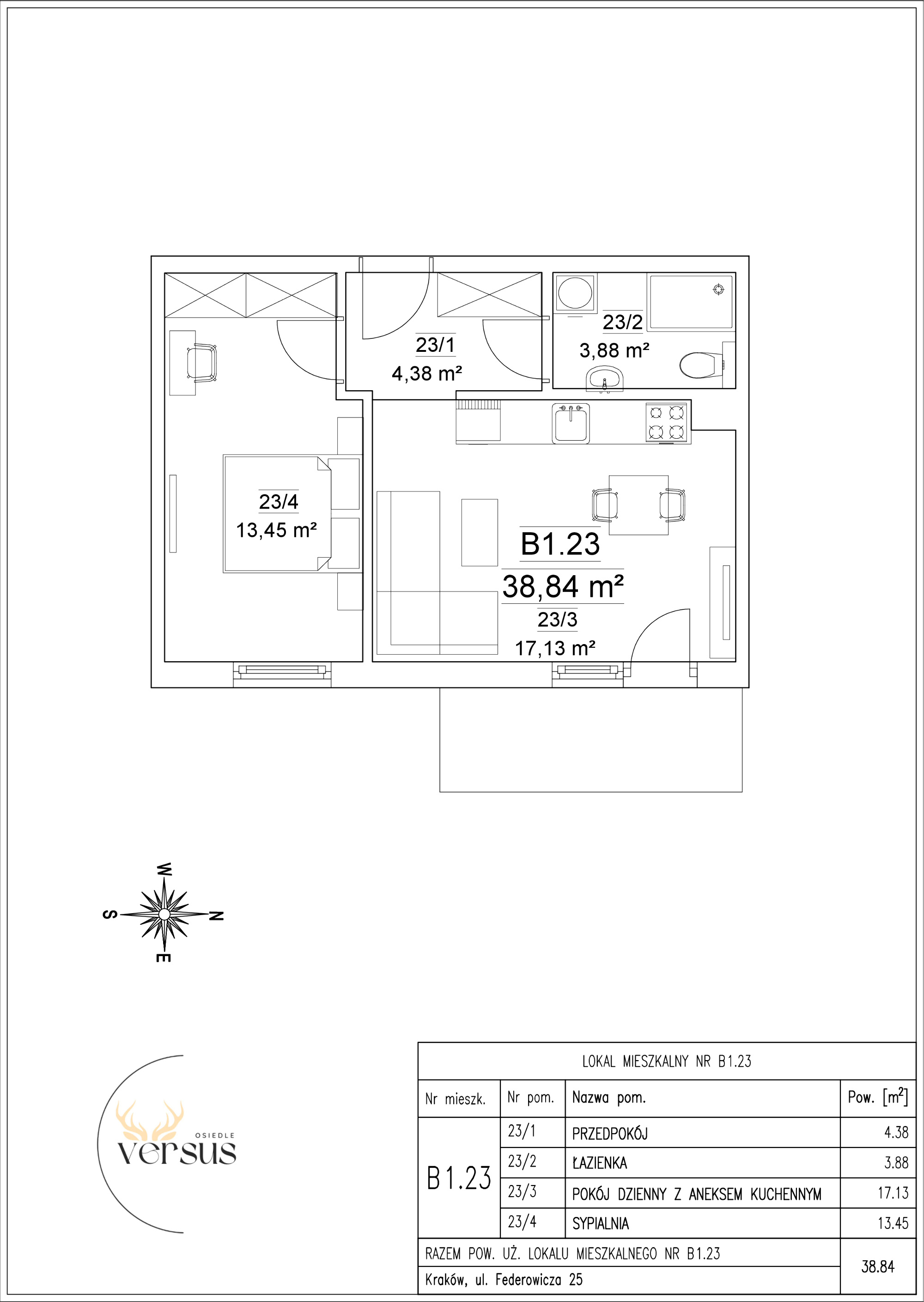 Mieszkanie 38,84 m², piętro 1, oferta nr B1/M.23, Osiedle Versus, Kraków, Dębniki, Skotniki, ul. Jana Kantego Federowicza-idx